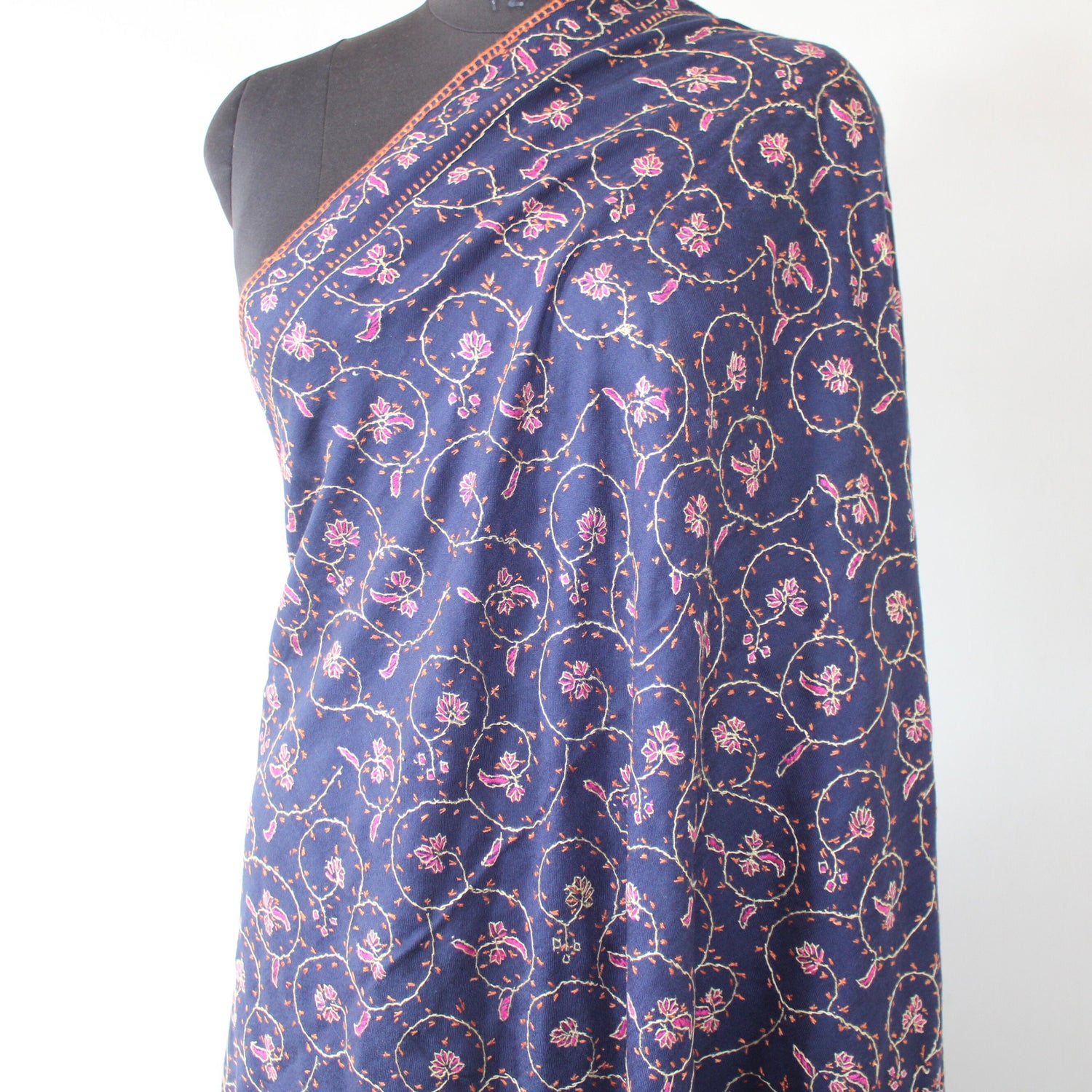 Kashmiri sozni Embroidery Shawl, Woolen embroidered shawl, Kashmiri Shawl For Women, sozni shawl, blue shawl, - BATIN