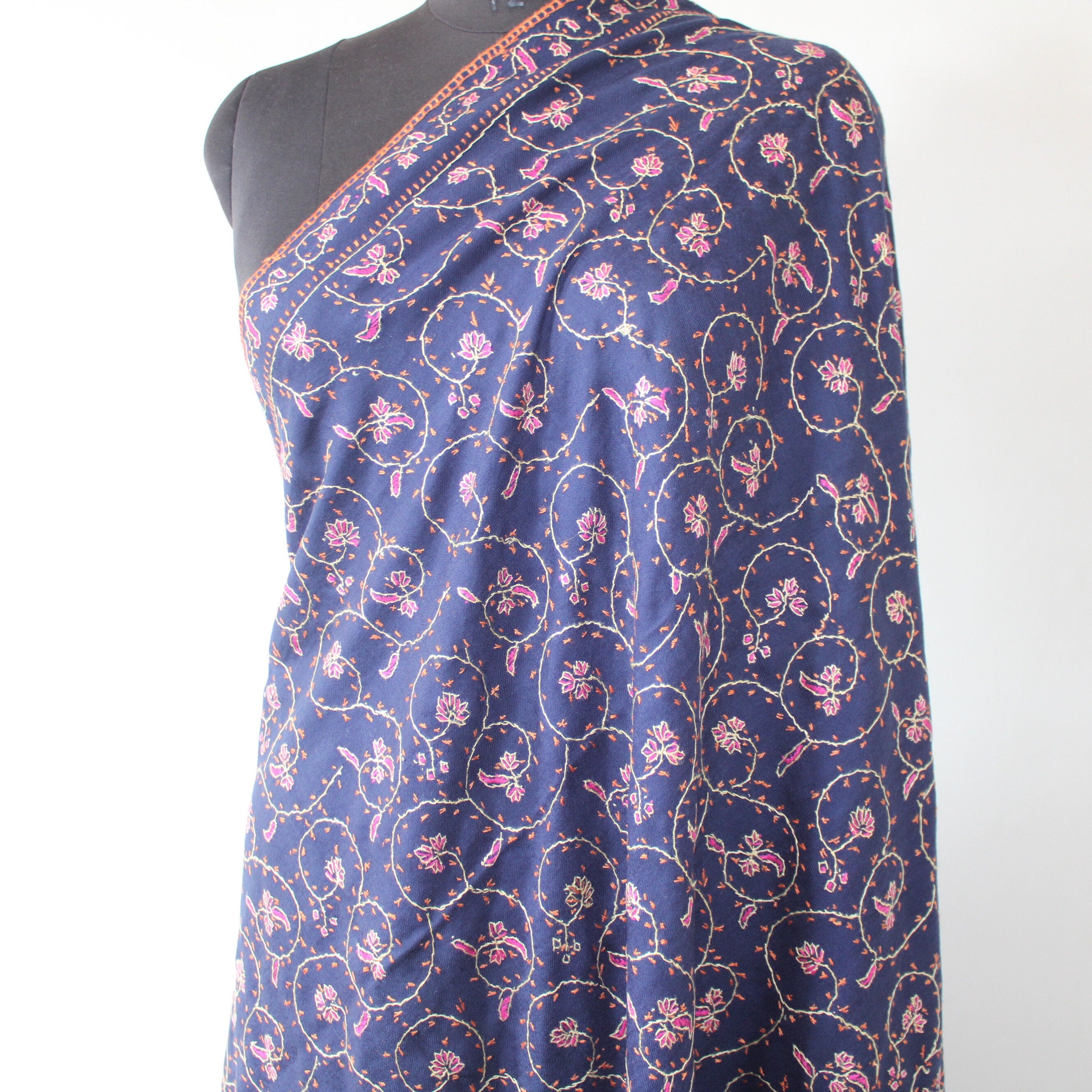 Kashmiri sozni Embroidery Shawl, Woolen embroidered shawl, Kashmiri Shawl For Women, sozni shawl, blue shawl, - BATIN