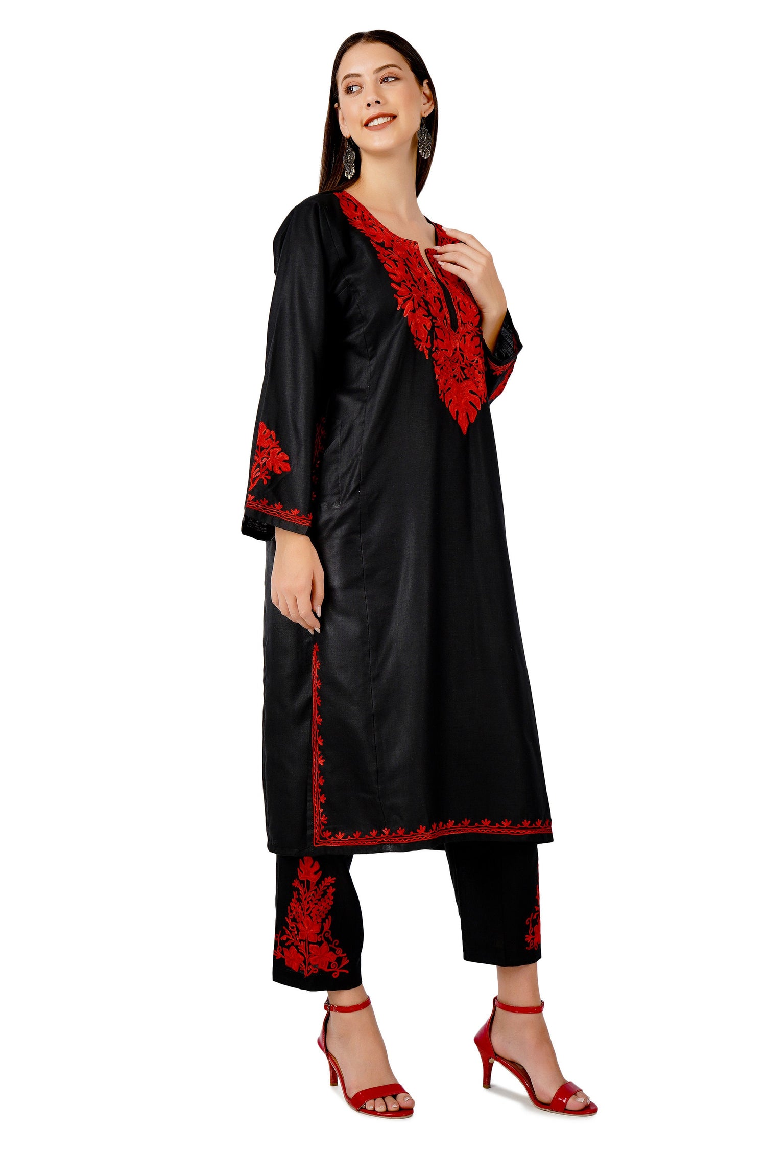 Kashmiri Aari Embroidered Kurti with Bottom Pant, Cotton Kurti with Pant Set, Kashmiri Aari Embroidered Kurti Pant Co-ord Set