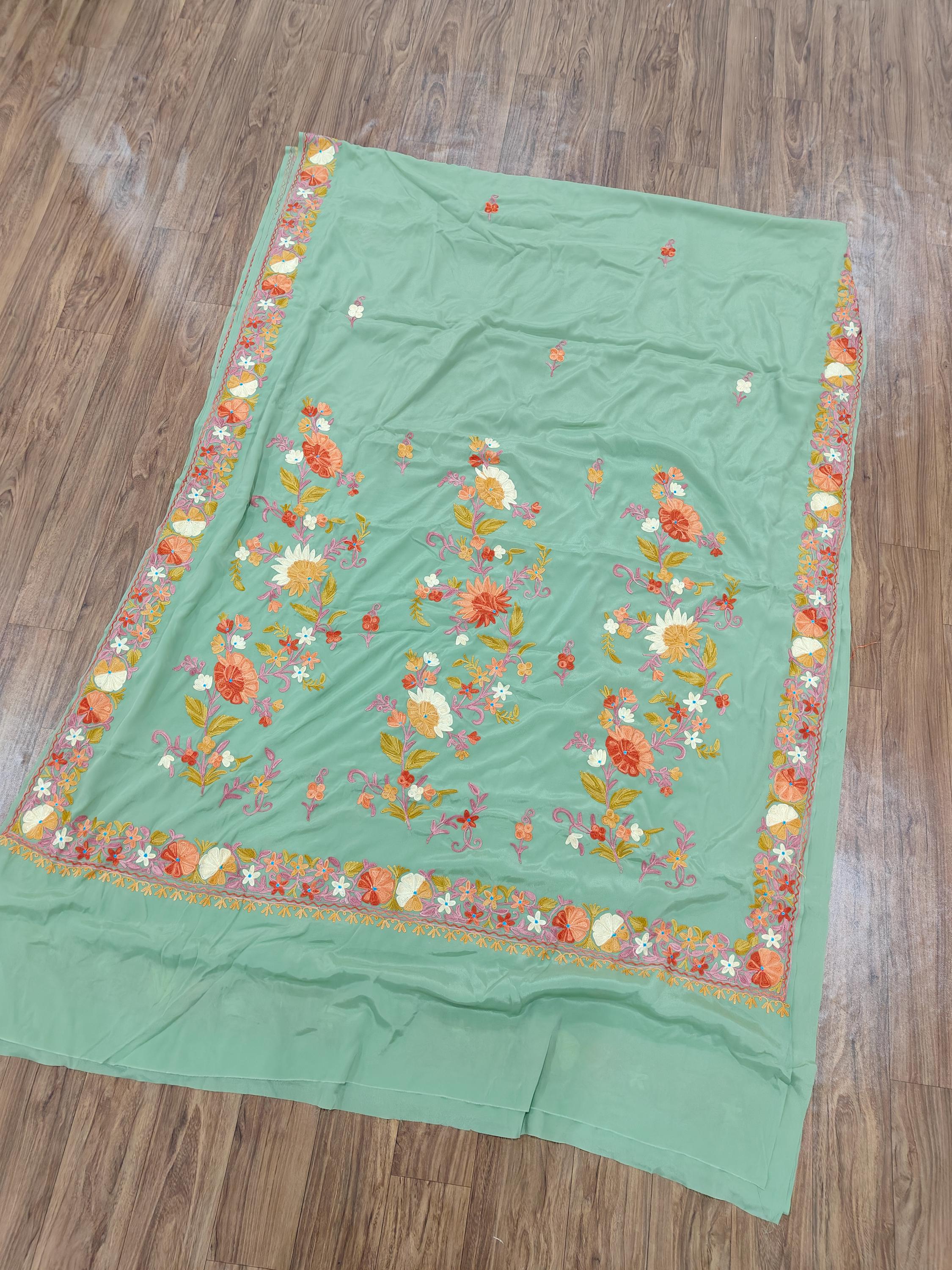 Kashmiri Crepe Silk Saree With Blouse, Kashmiri Sari, Indian Saree For Womens, Silk Crepe Saree for Weddings