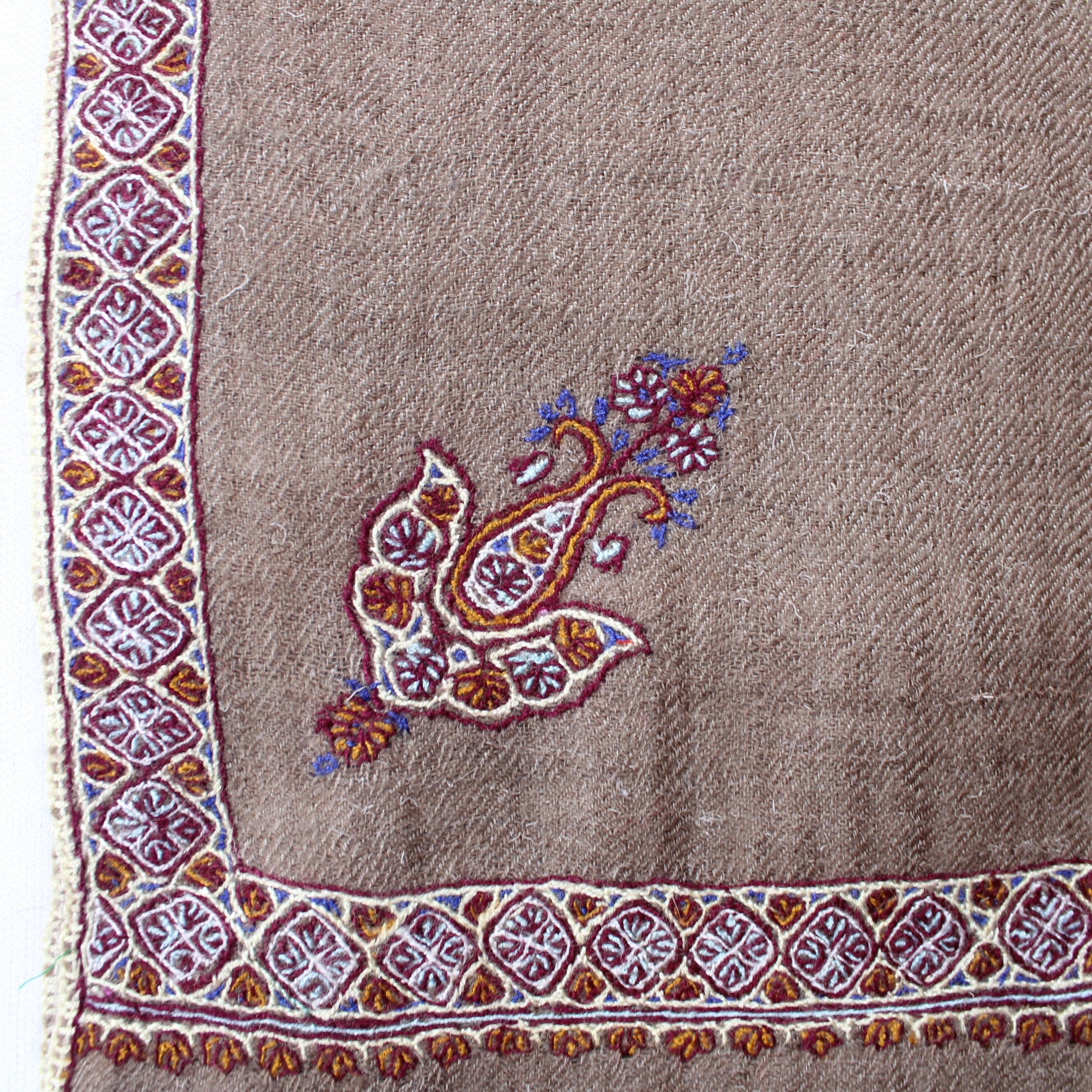 Hand Woven Pashmina Stole with Sozni Hand Embroidery, Pure Pashmina Hand Embroidered Scarf For Women - BATIN