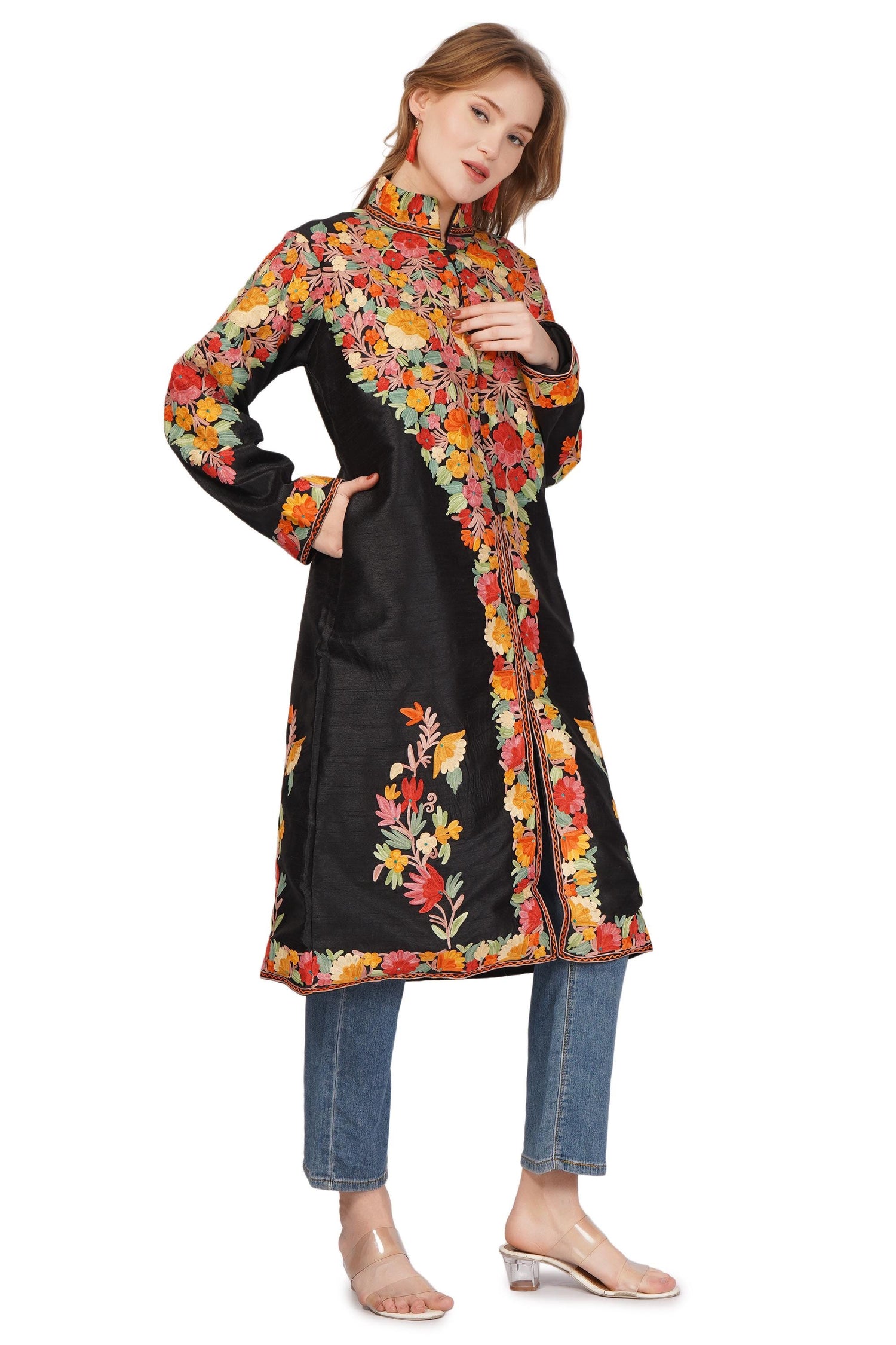 Kashmiri Jacket, Embroidered Wool Jacket, Long Length Coat, Bohemian Jacket, Embroidered Jacket, Long Embroidered Coat, wool winter Jacket