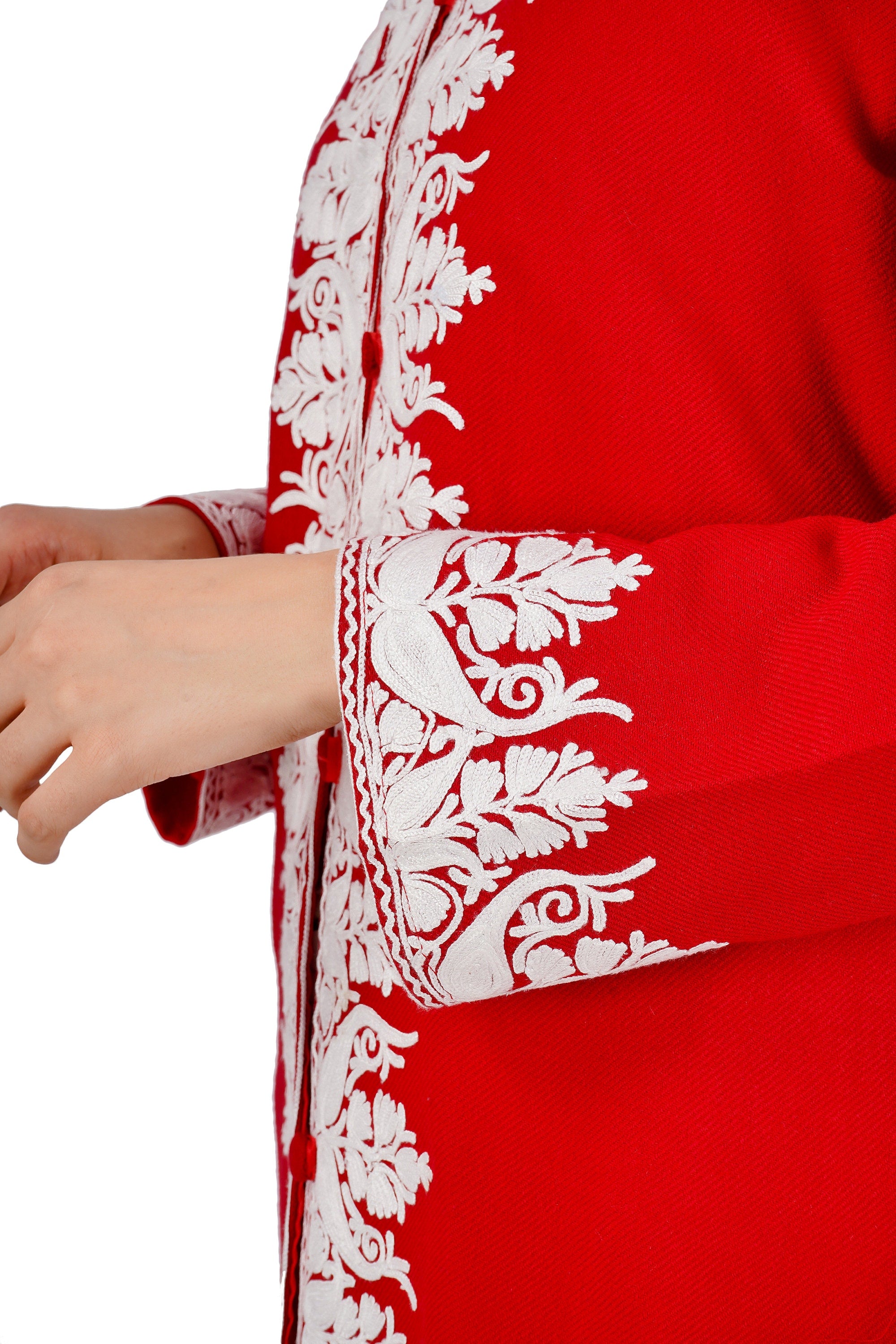 Kashmiri Aari Embroidered Long woollen Jacket, Winter Coat For Women, Paisley Indian Jacket