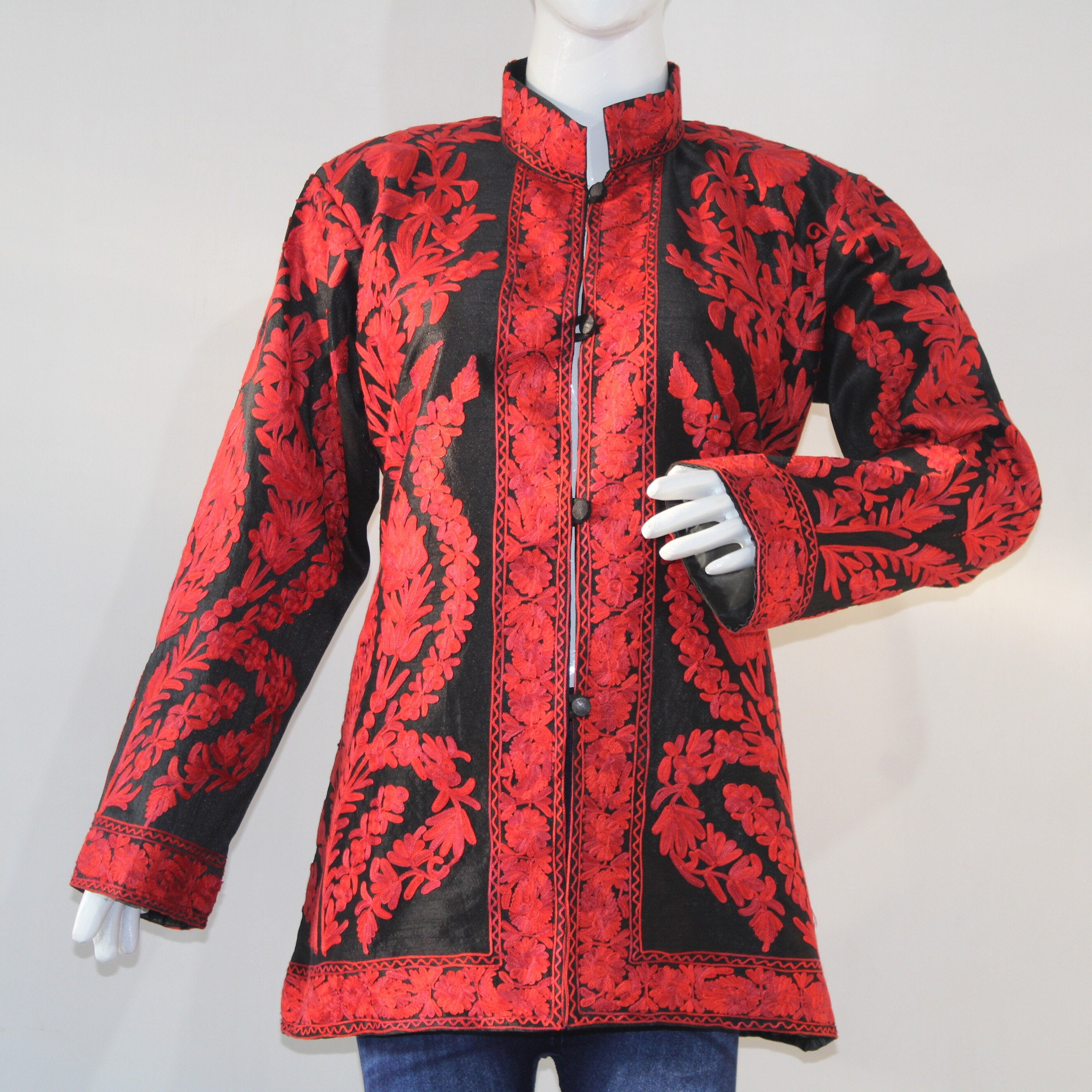 Kashmiri Bohemian Jacket, Short Embroidered wool Coat, Ethnic winter Outerwear, Handcrafted Fashion - BATIN