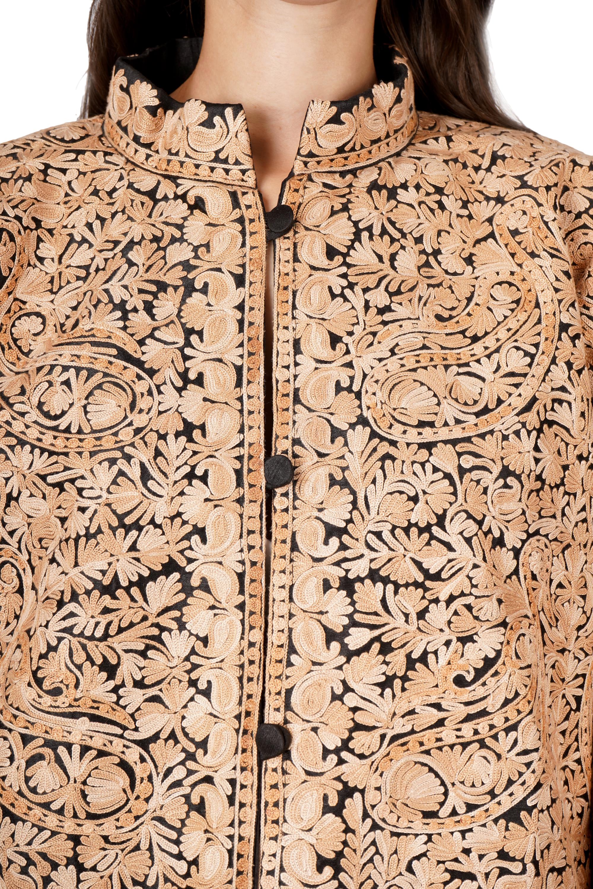 Kashmiri Jacket, Aari Embroidered Wool Jacket, Cashmere Jacket For Winter, Chain Stitch Embroidery, Long Embroidered Coat - BATIN