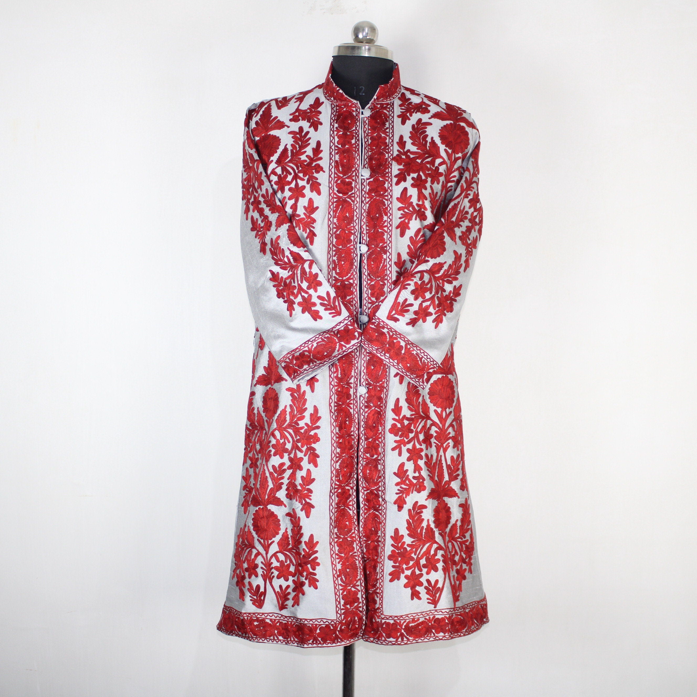 Kashmiri Jacket, embroidered silk jacket, long length coat, Bohemian Jacket, embroidered jacket, long embroidered coat, silk summer jacket