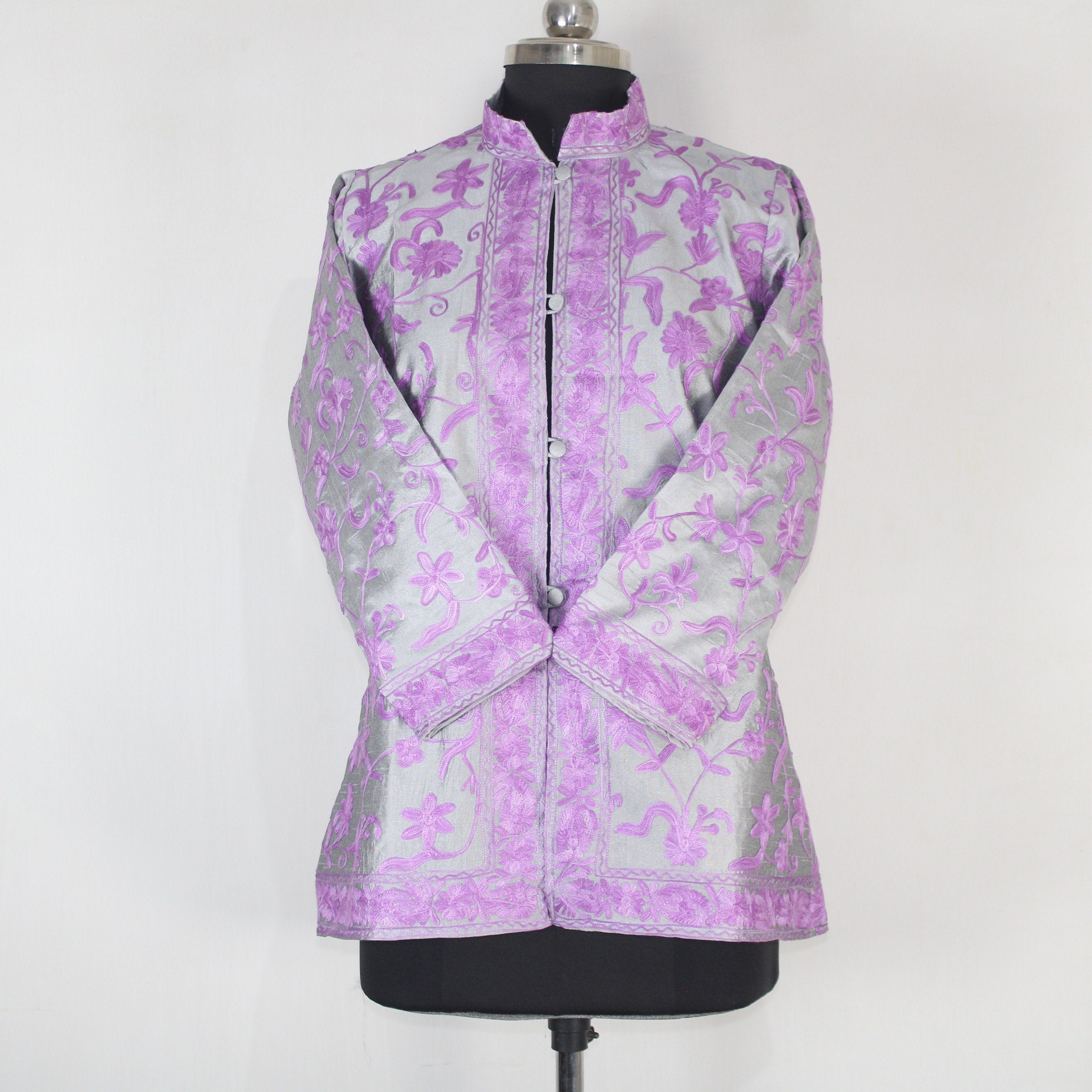 Kashmiri Jacket, embroidered silk jacket, short length coat, Bohemian Jacket, embroidered jacket, short embroidered coat, silk summer jacket