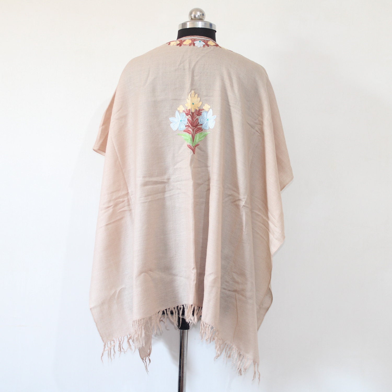 Cape Shawl, Fine Wool Embroidered Cape Shawl, Kashmiri Embroidered Cape Shawl, Kashmiri Cape Shawl For Women, Cape Shawl,