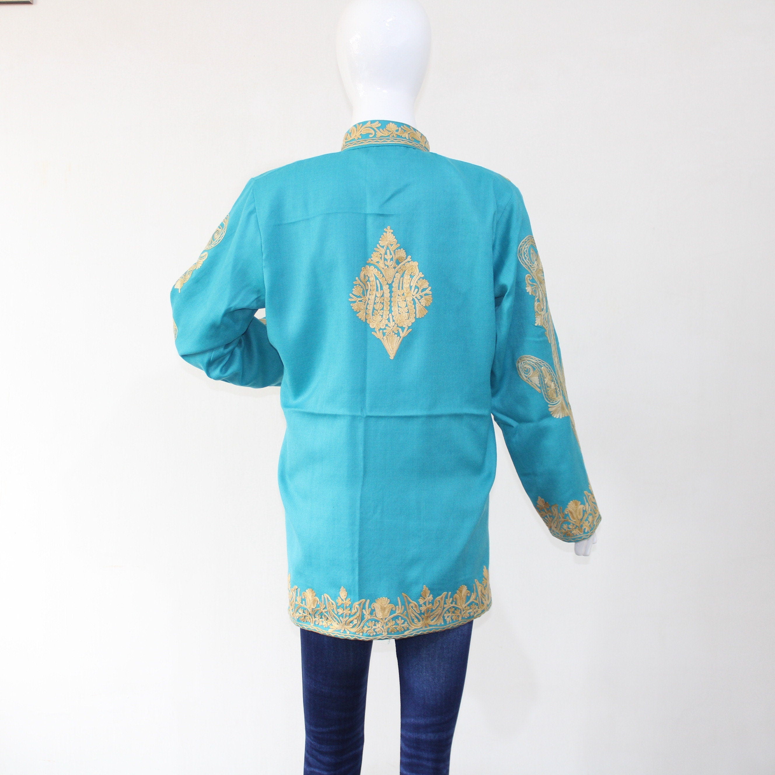Kashmiri Coat, Kashmiri Embroidered Jacket, Wool Winter Jacket, Short Jacket, Woolen Jacket With aari Embroidery, - BATIN