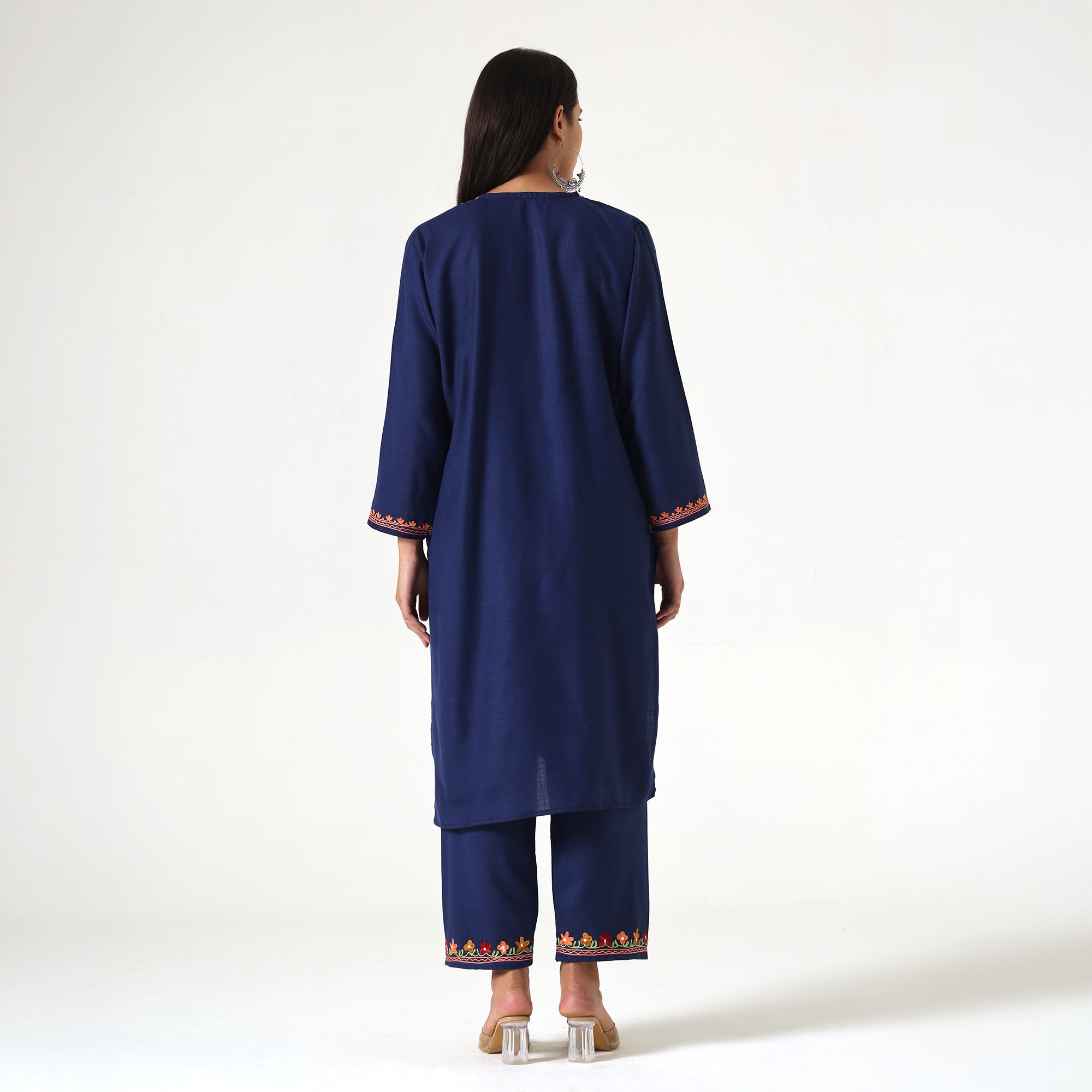 Kashmiri Aari Embroidered Cotton Kurti with Bottom Pant, Womens Coord Set