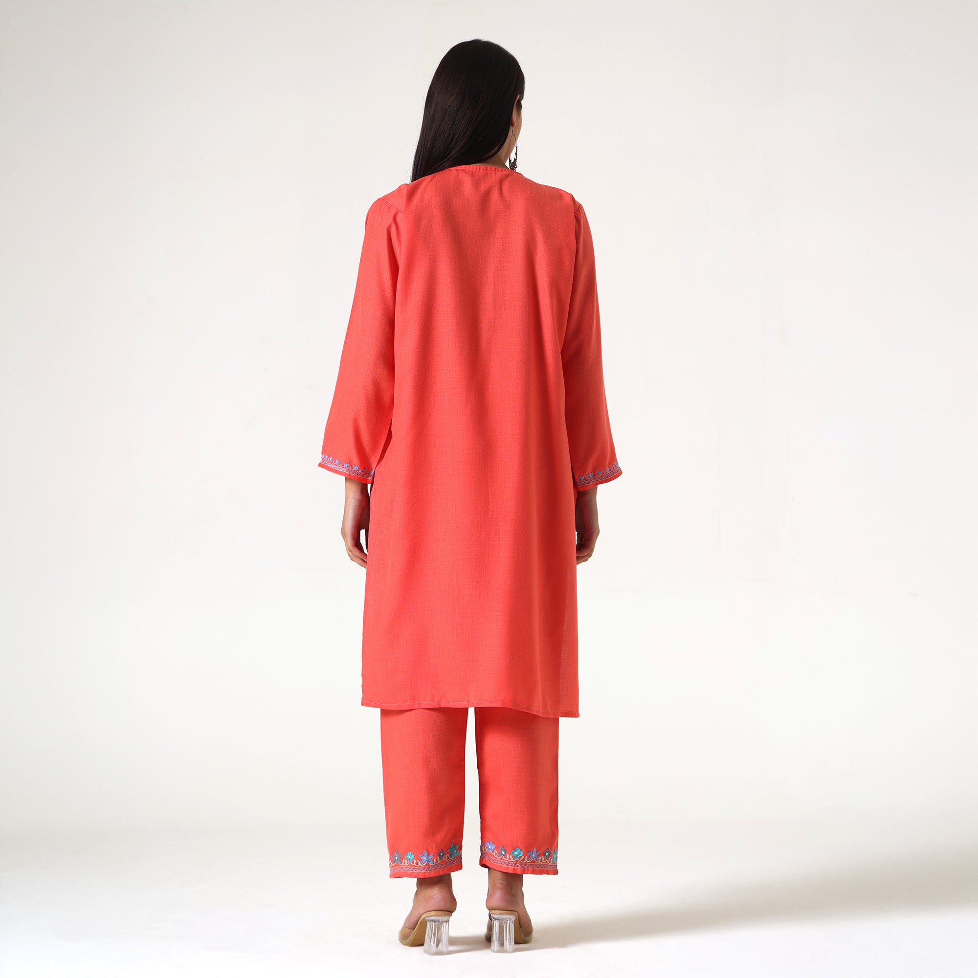 Kashmiri Aari Embroidered Cotton Kurti with Bottom Pant, Womens Coord Set For Summer