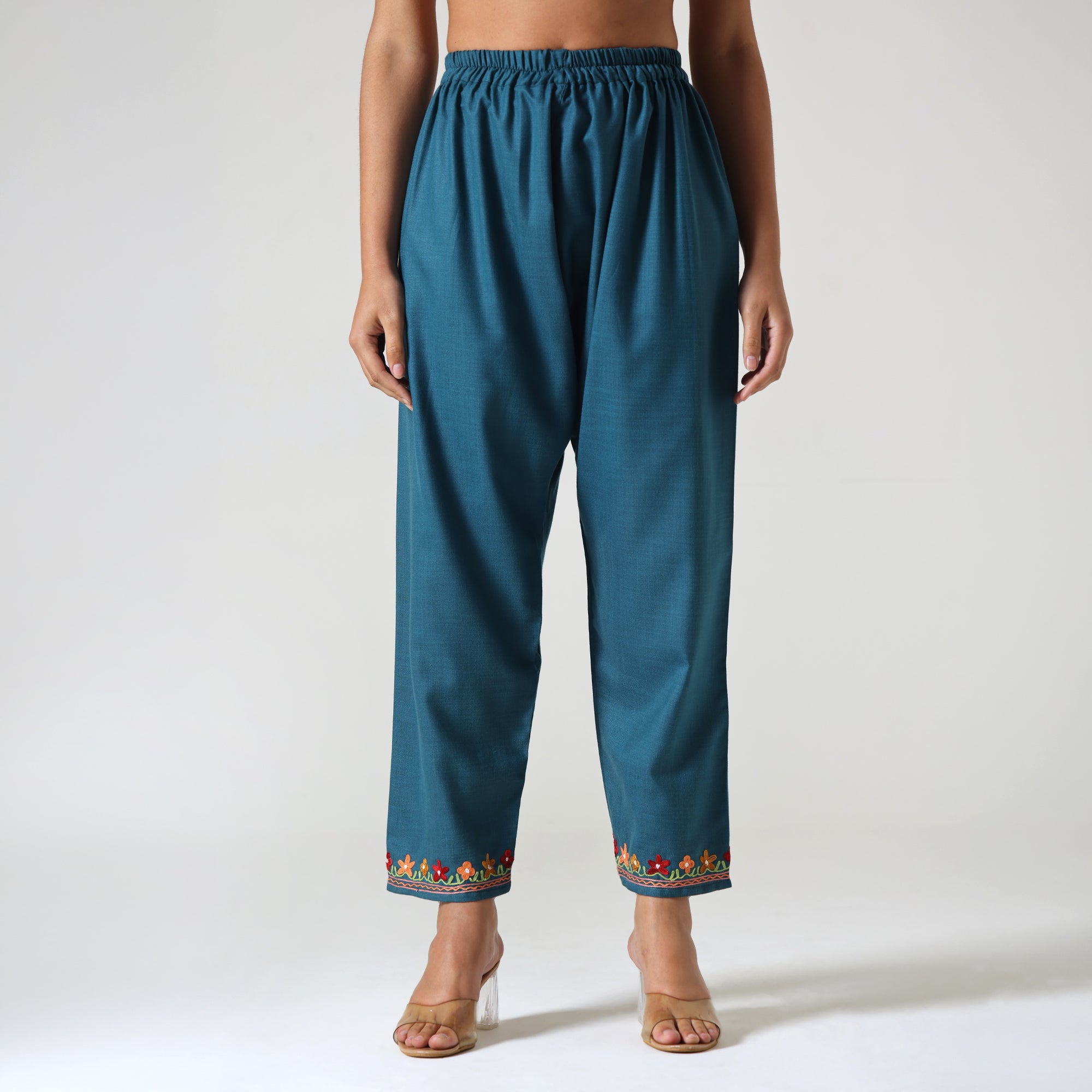 Kashmiri Aari Embroidered Cotton Kurti with Bottom Pant, Womens Coord Set For Summer