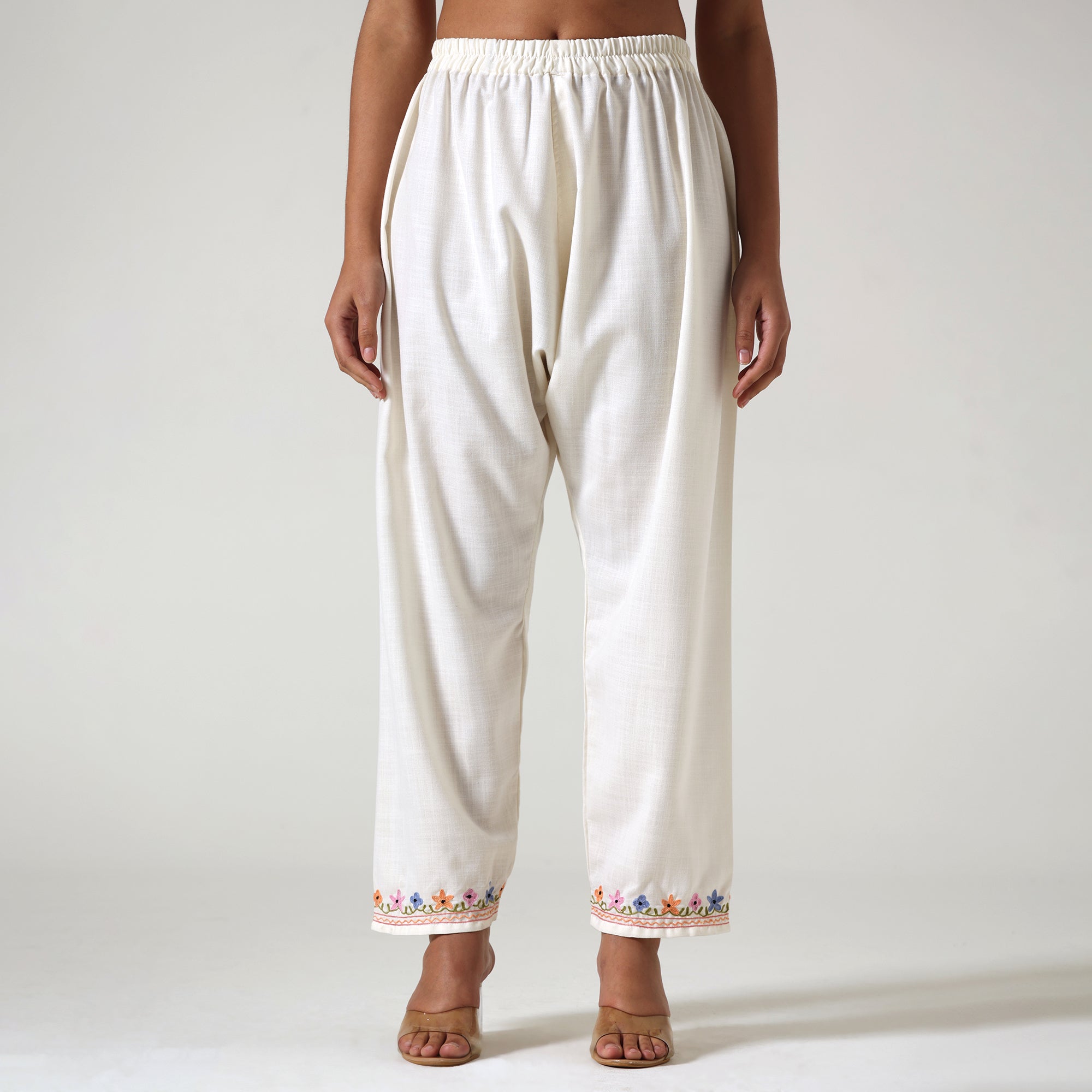 Kashmiri Aari Embroidered Cotton Kurti with Bottom Pant, Womens Coord Set For Summer