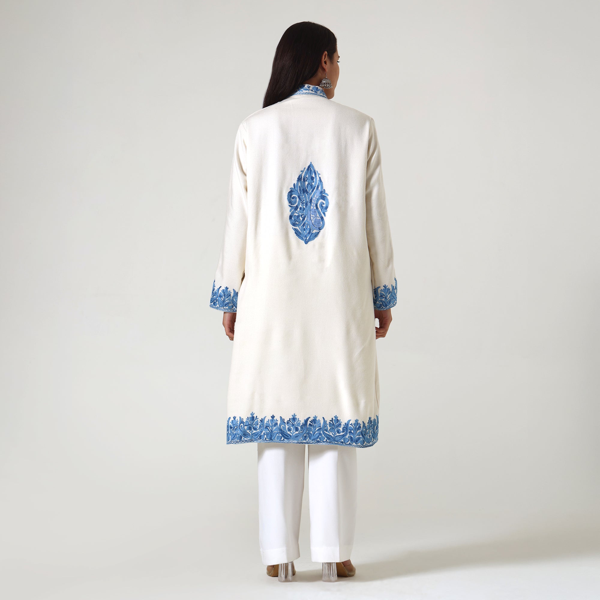 Kashmiri Aari Embroidered Jacket For Women, Paisley Embroidered Long Coat