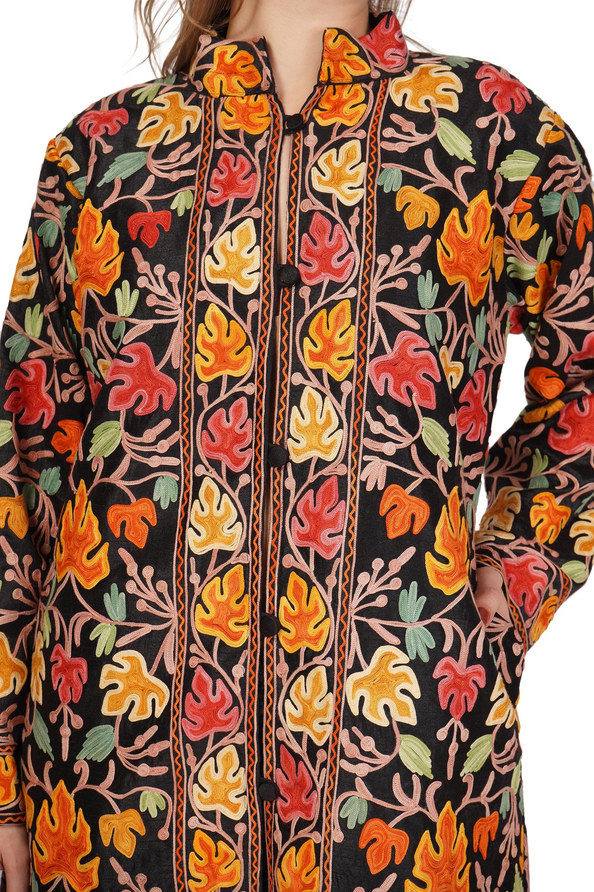Luxurious Kashmiri Embroidered Coat: Long wool Jacket for Boho Vibes