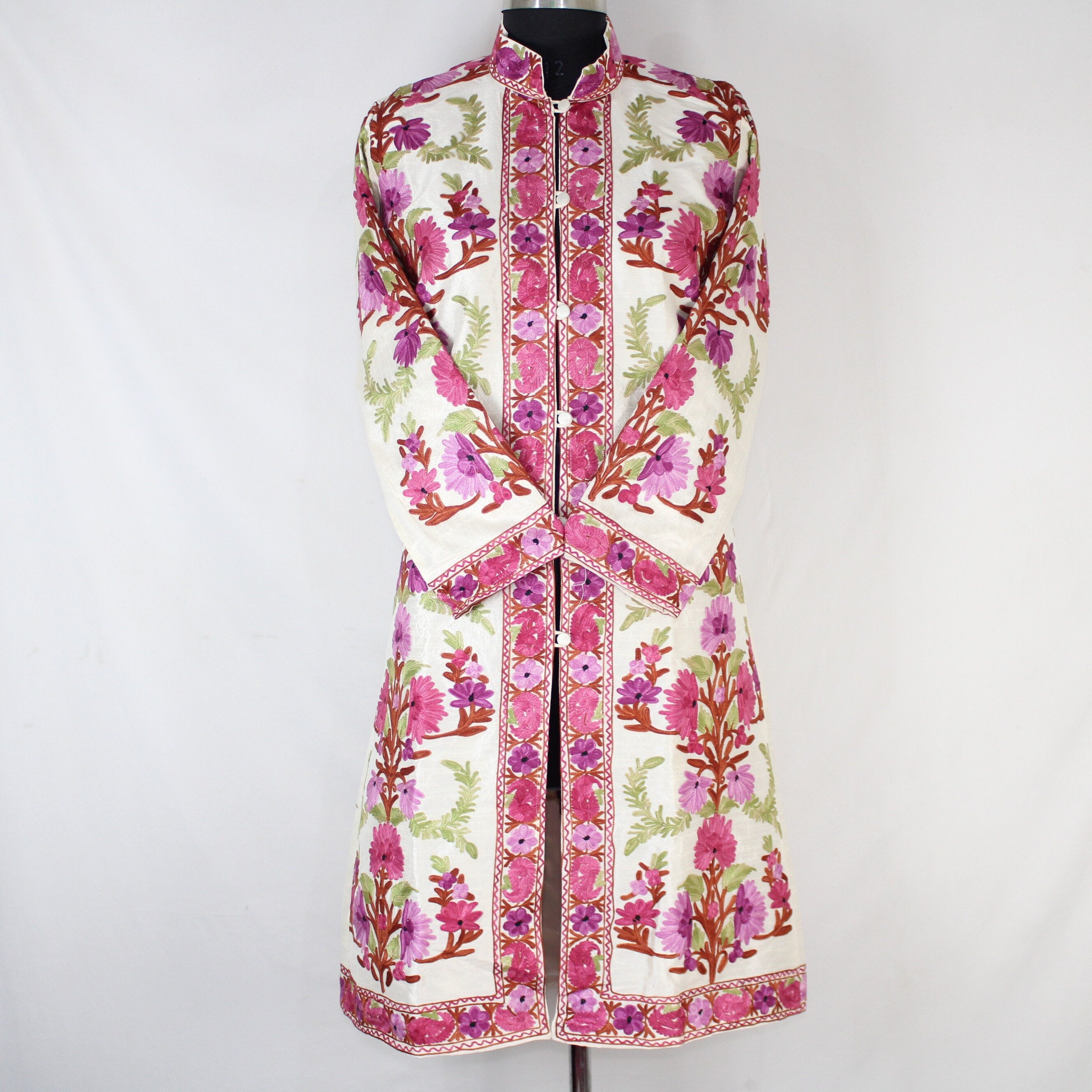 Bohemian Silk Kashmiri Jacket, Long Embroidered Coat, Elegant Summer Outfit, BATIN
