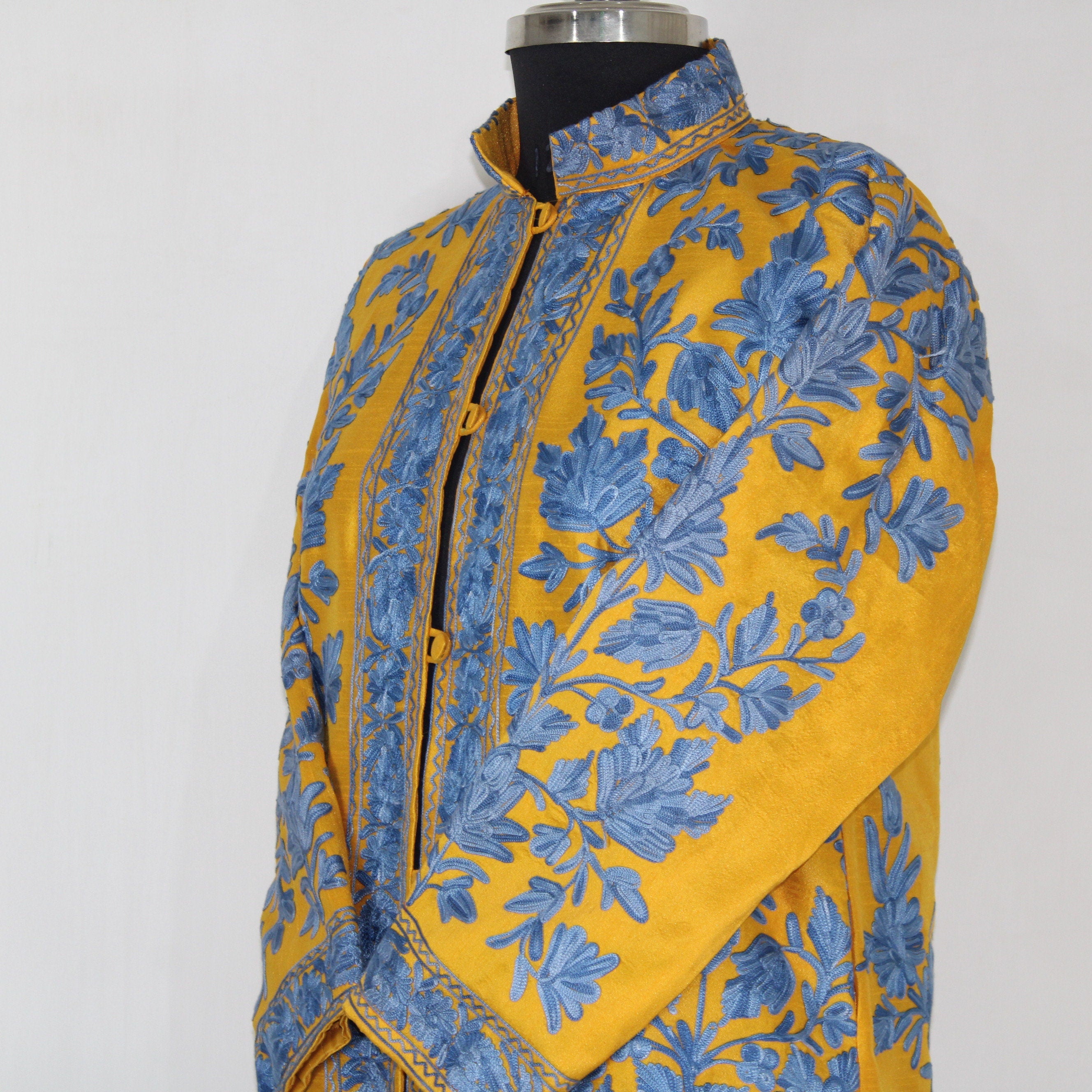 Kashmiri Jacket, embroidered silk jacket, long length coat, Bohemian Jacket, embroidered jacket, long embroidered coat, silk summer jacket