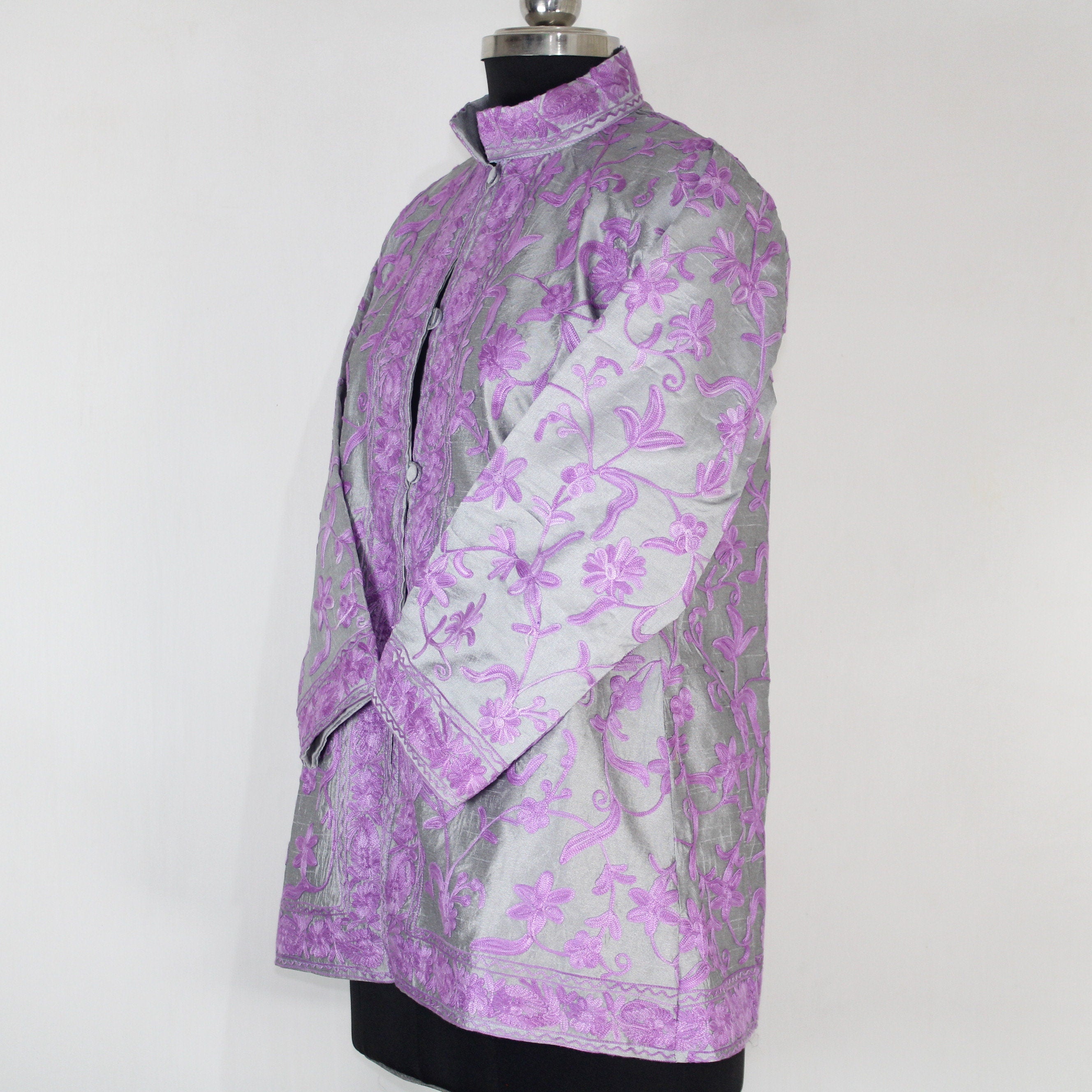 Kashmiri Jacket, embroidered silk jacket, short length coat, Bohemian Jacket, embroidered jacket, short embroidered coat, silk summer jacket