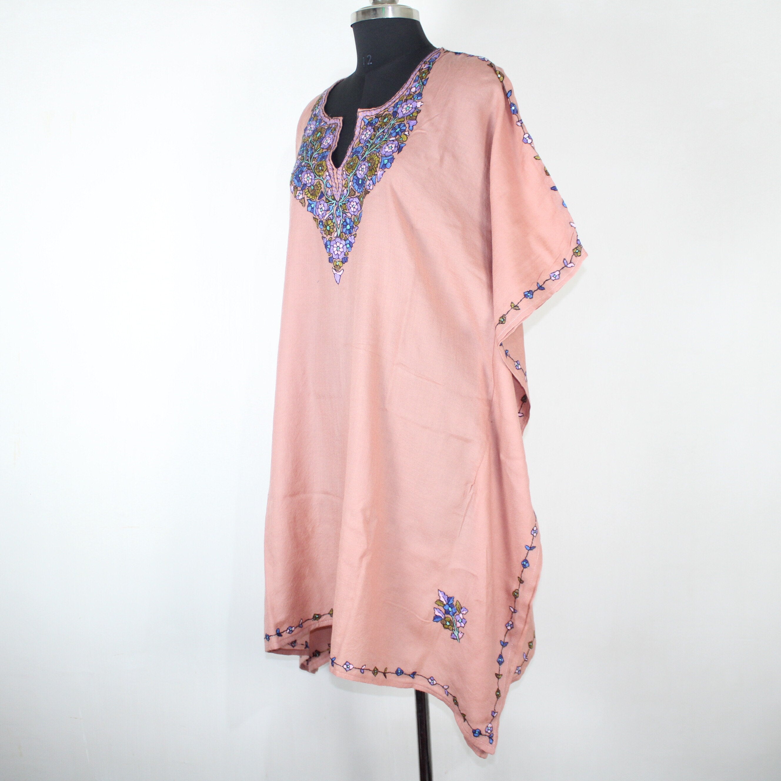 Pashmina Kaftan, Cashmere Aari Embroidered Kaftan, Kashmiri Kaftan, Women Caftan, White Kaftan,
