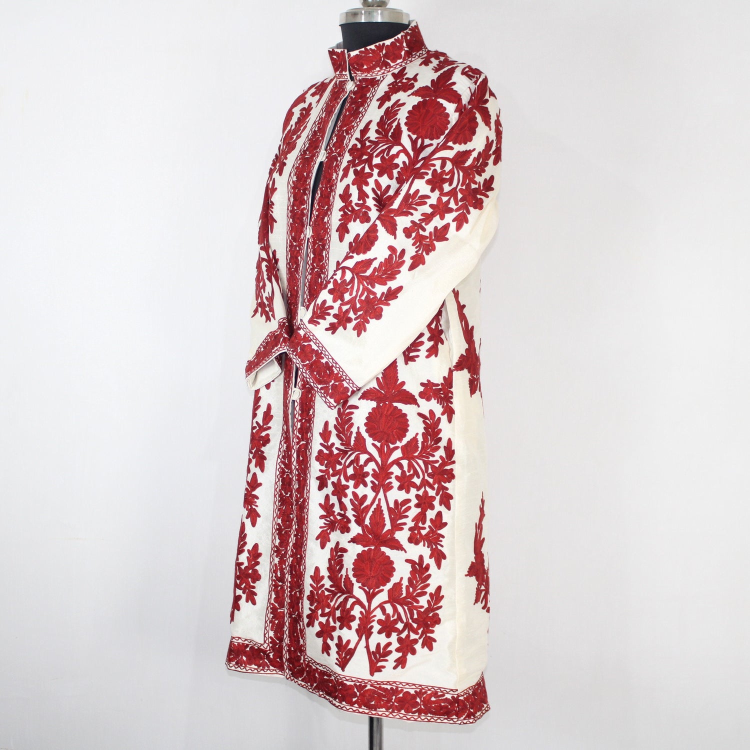 Kashmiri Jacket, embroidered silk jacket, long length coat, Bohemian Jacket, embroidered jacket, long embroidered coat, silk summer jacket - BATIN