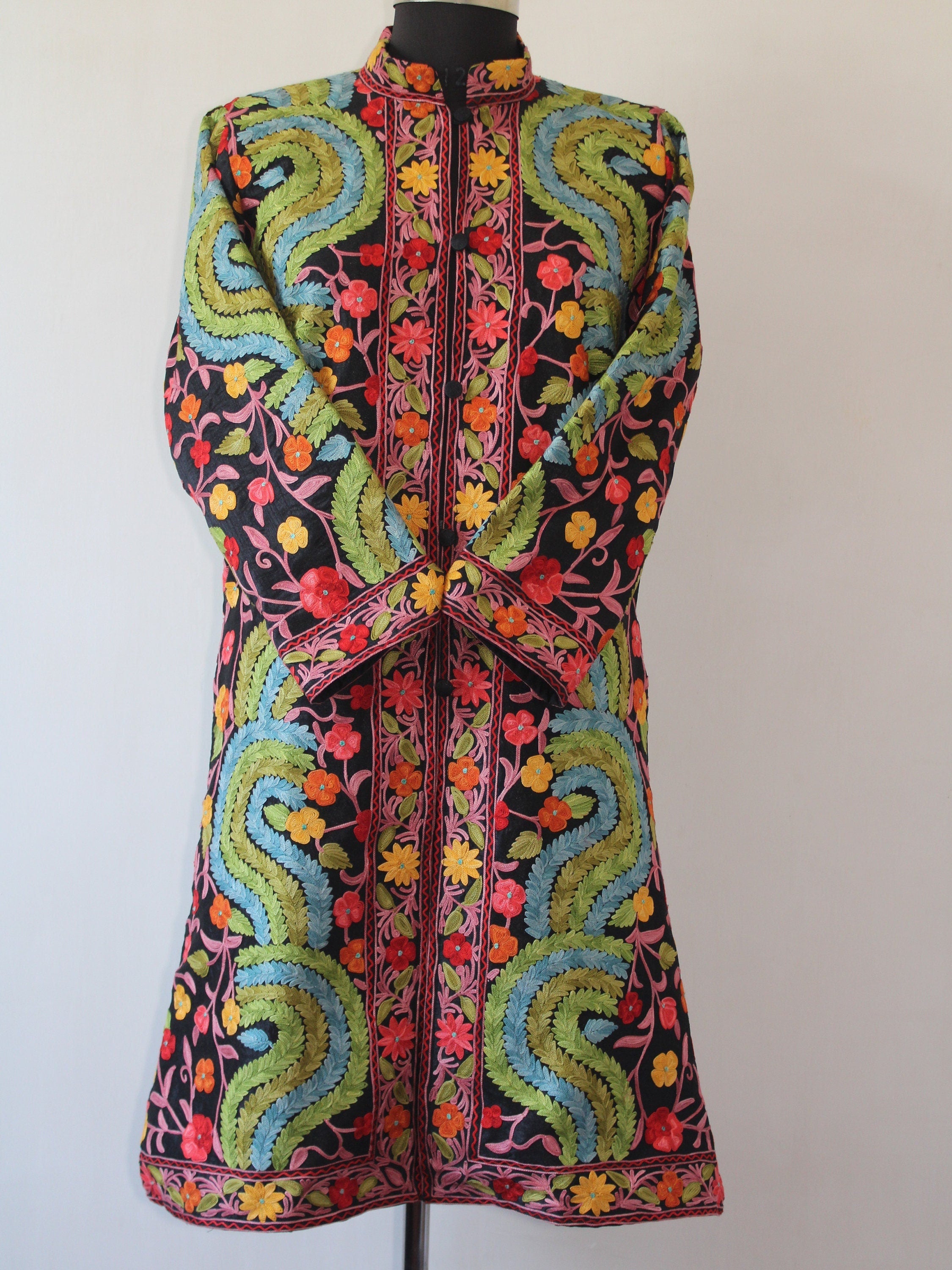 Kashmiri Jacket, Embroidered Silk Jacket, Long Length Coat, Bohemian Jacket, Embroidered Jacket, Long Embroidered Coat, Wool Winter Jacket - BATIN