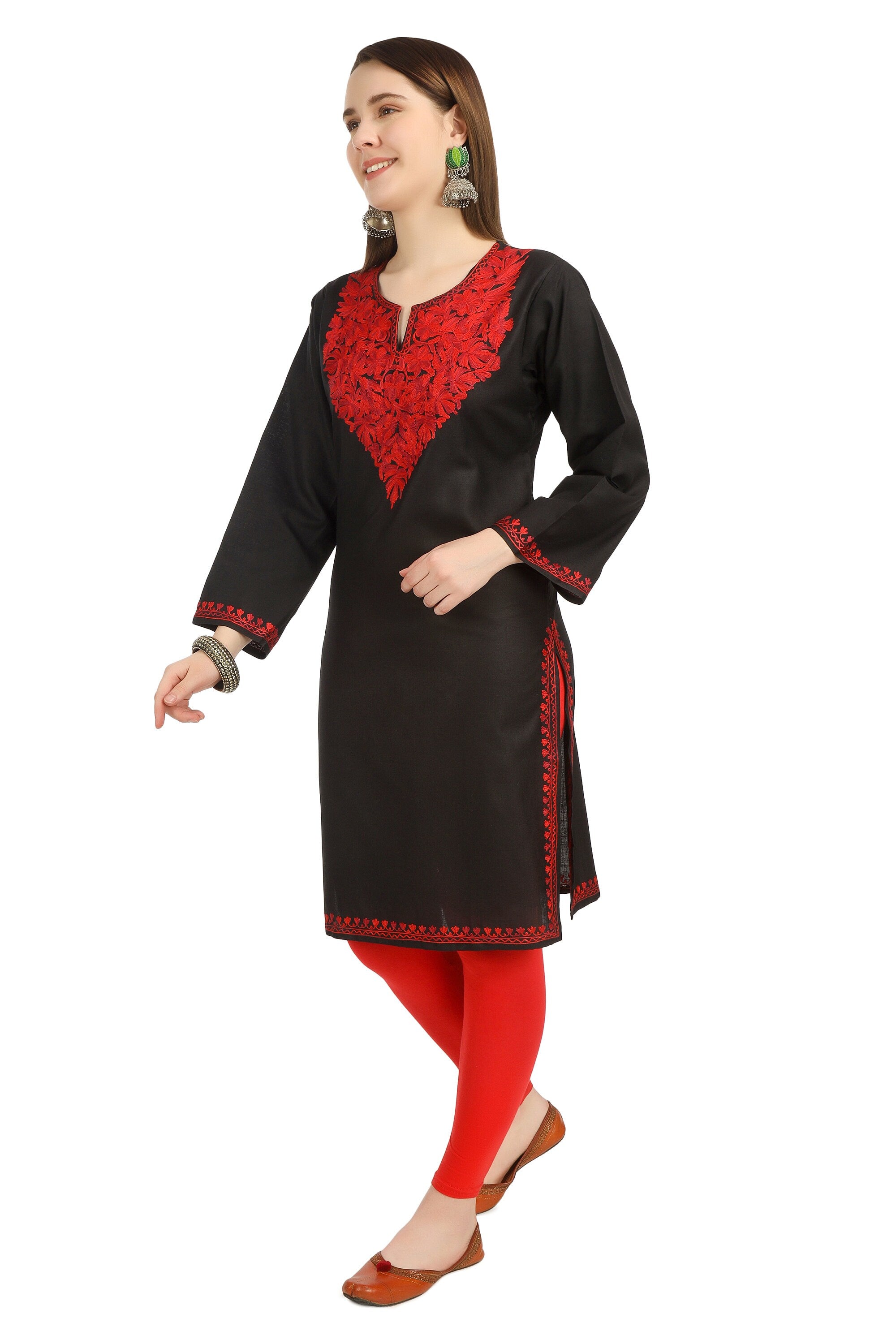 Aari Embroidered Cotton Kashmiri Kurti for Women, Indian Kurtis,