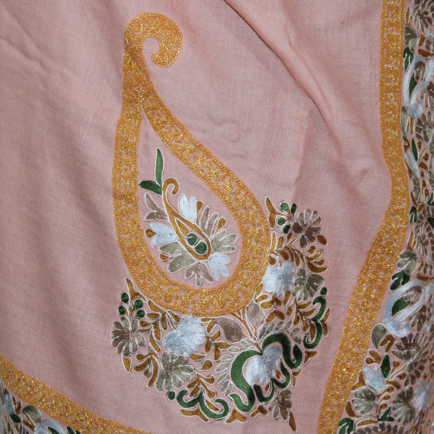 Kashmiri Tilla Silk Shawl Intricately Hand embroidered with Gold and Silk Threads