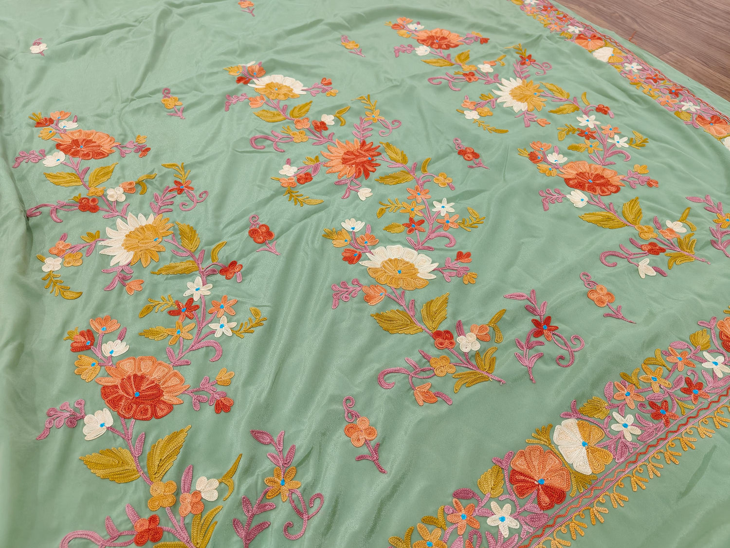 Kashmiri Crepe Silk Saree With Blouse, Kashmiri Sari, Indian Saree For Womens, Silk Crepe Saree for Weddings