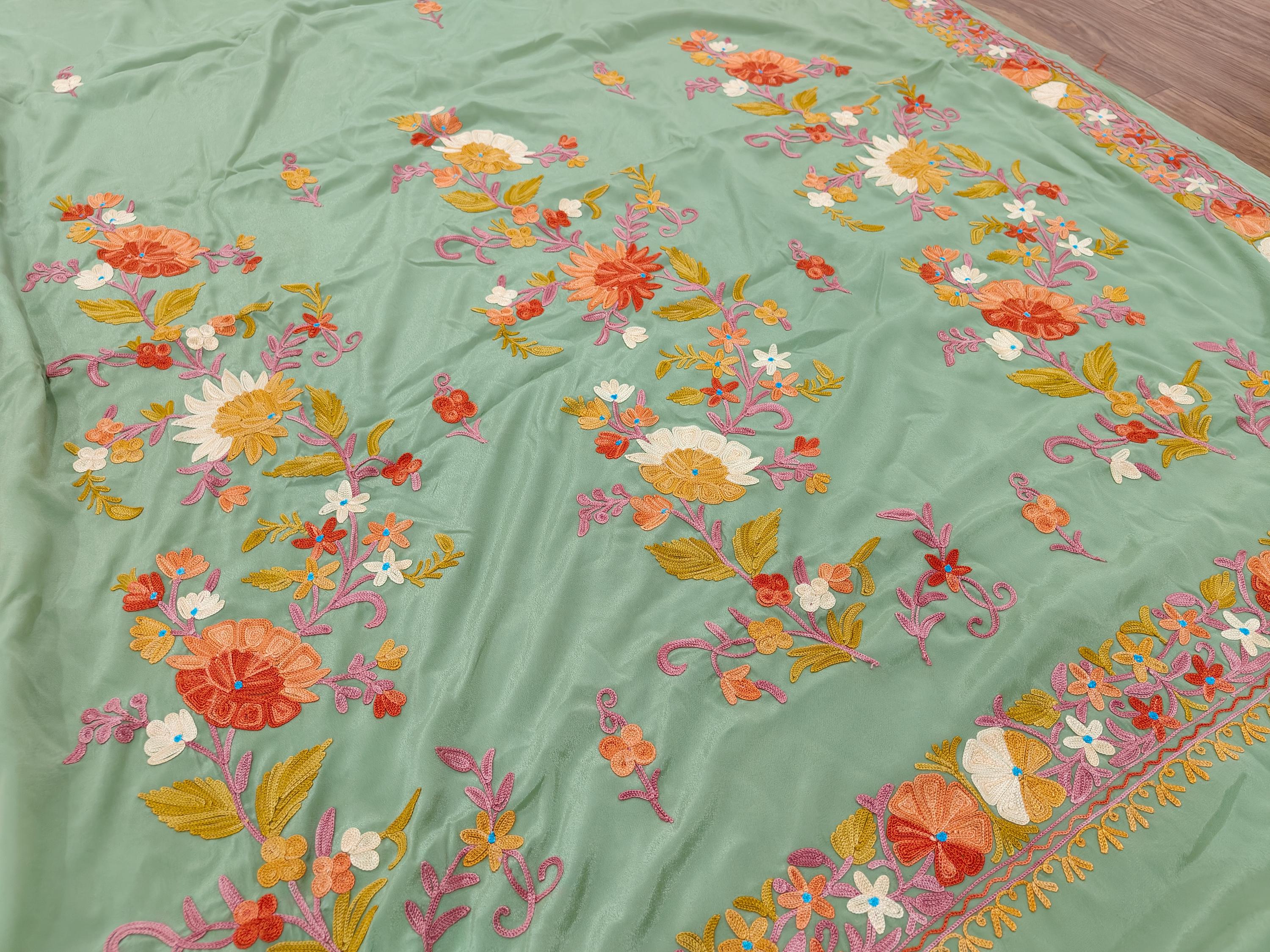 Kashmiri Crepe Silk Saree With Blouse, Kashmiri Sari, Indian Saree For Womens, Silk Crepe Saree for Weddings