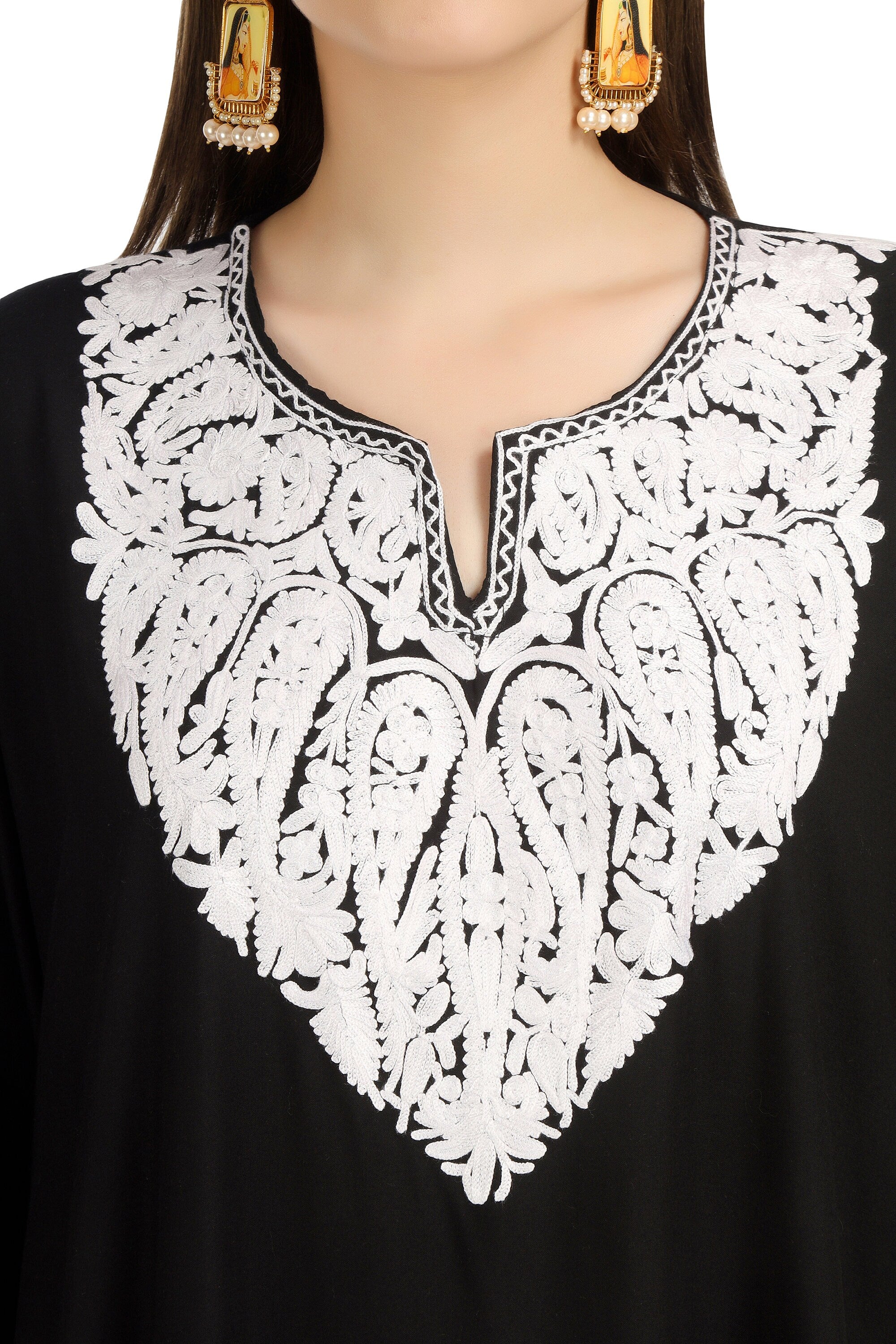 Kashmiri Aari Embroidered Cotton Kaftan for Women, Handmade Kaftan Dress for Girls, Cotton Maxi Dress for Summers