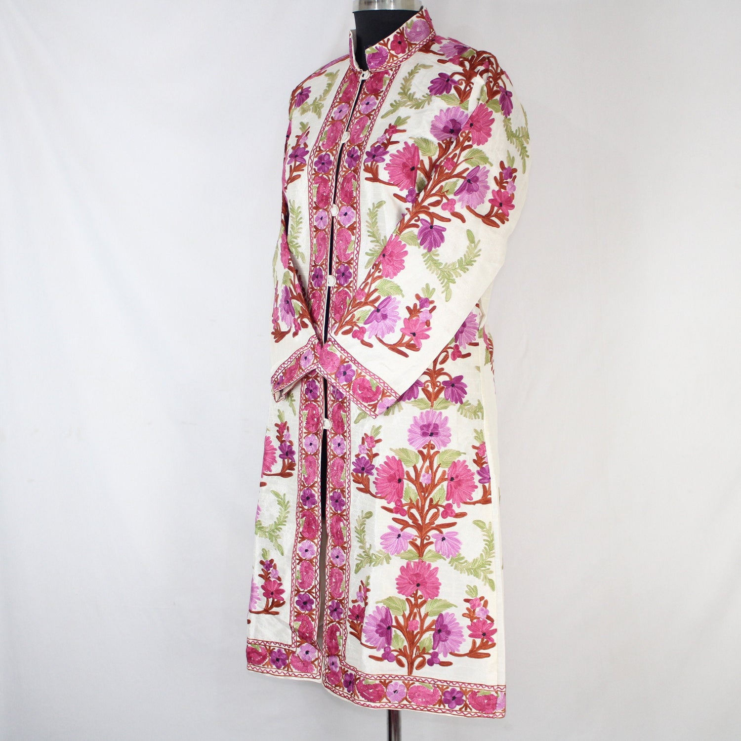 Bohemian Silk Kashmiri Jacket, Long Embroidered Coat, Elegant Summer Outfit, BATIN