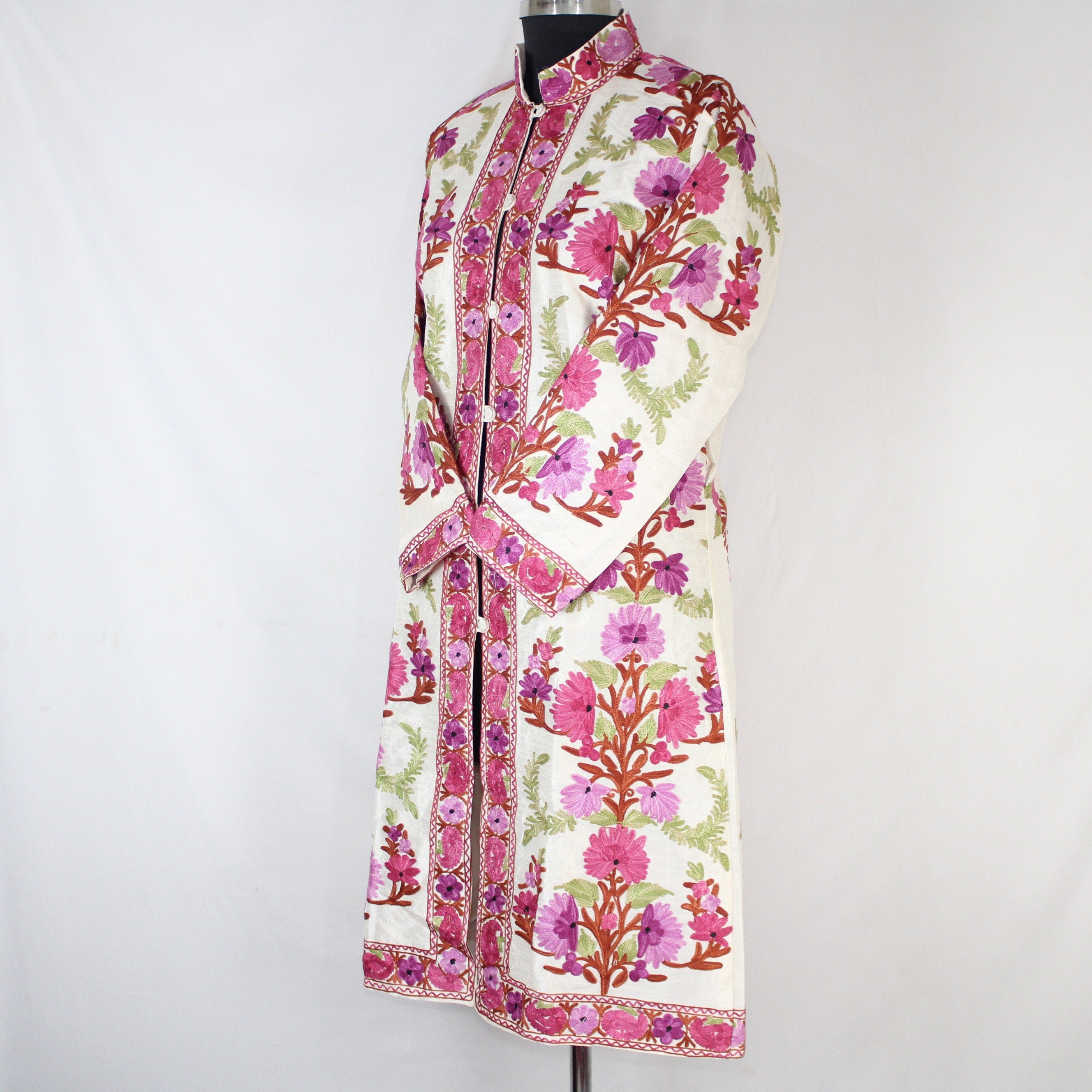 Bohemian Silk Kashmiri Jacket, Long Embroidered Coat, Elegant Summer Outfit, BATIN