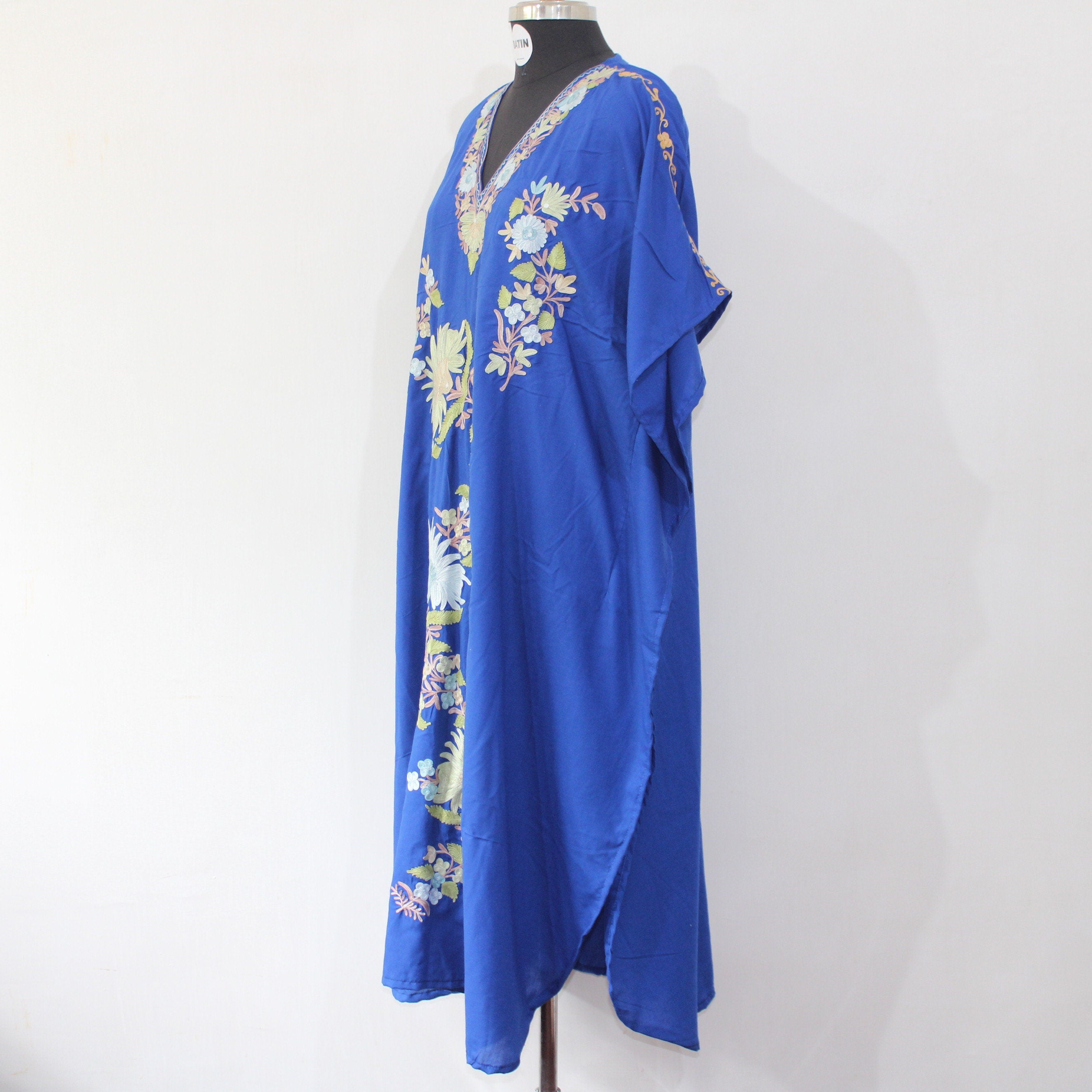 Kashmiri Aari Embroidered Cotton Kaftan for Women, Handmade Kaftan Dress for Girls, Cotton Maxi Dress for Summers