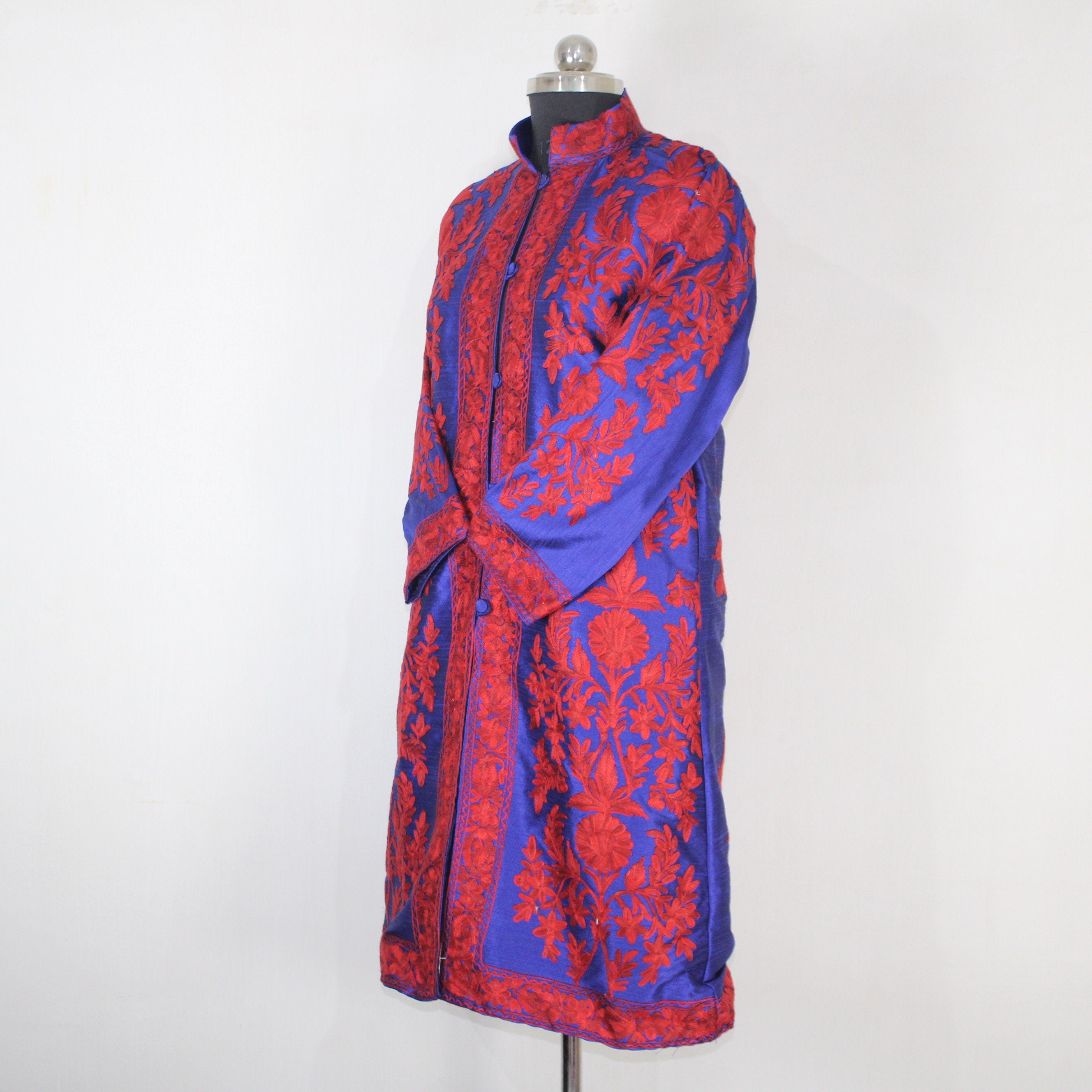 Kashmiri Jacket, embroidered silk jacket, long length coat, Bohemian Jacket, embroidered jacket, long embroidered coat, silk summer jacket - BATIN