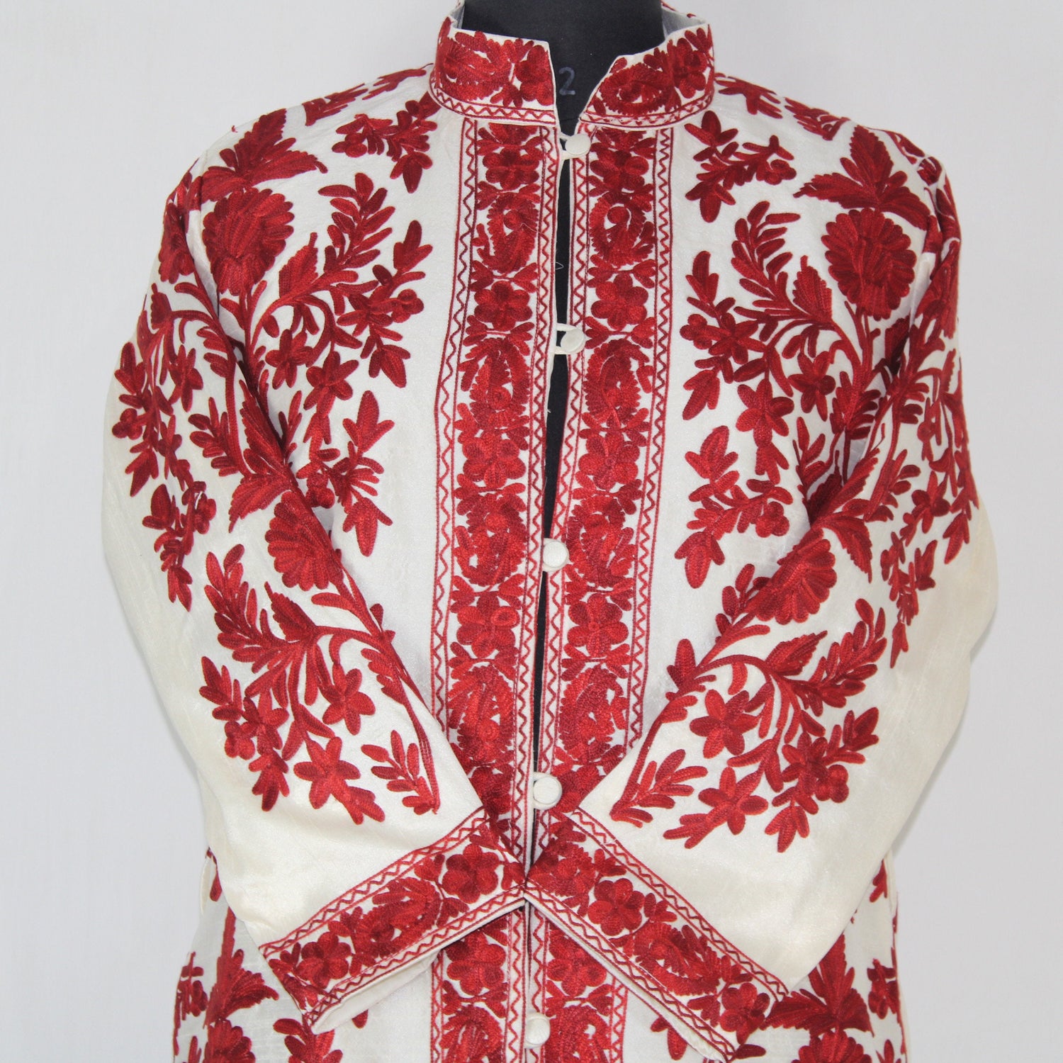 Kashmiri Jacket, embroidered silk jacket, long length coat, Bohemian Jacket, embroidered jacket, long embroidered coat, silk summer jacket - BATIN