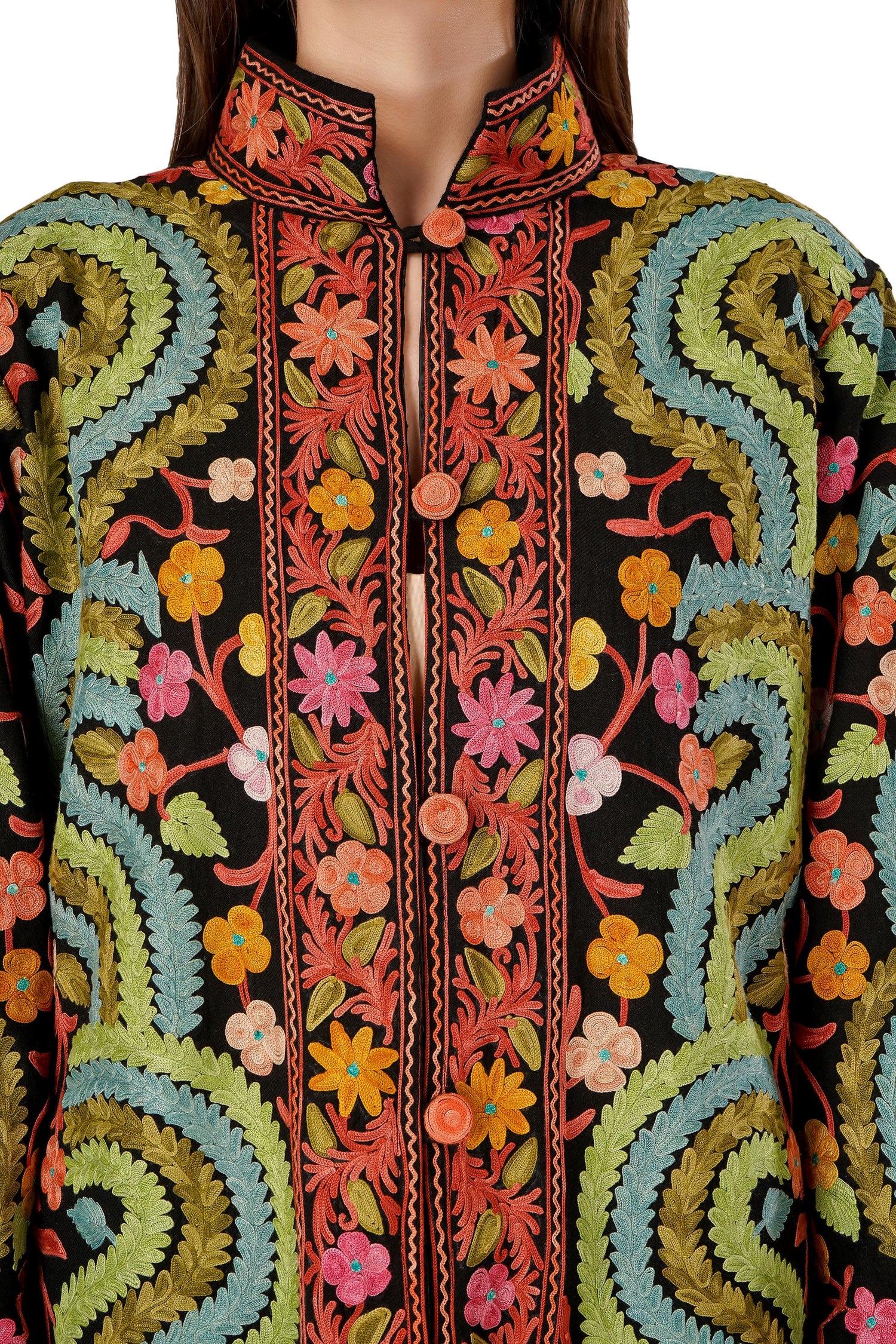 Kashmiri Jacket, Embroidered Silk Jacket, Long Length Coat, Bohemian Jacket, Embroidered Jacket, Long Embroidered Coat, Wool Winter Jacket