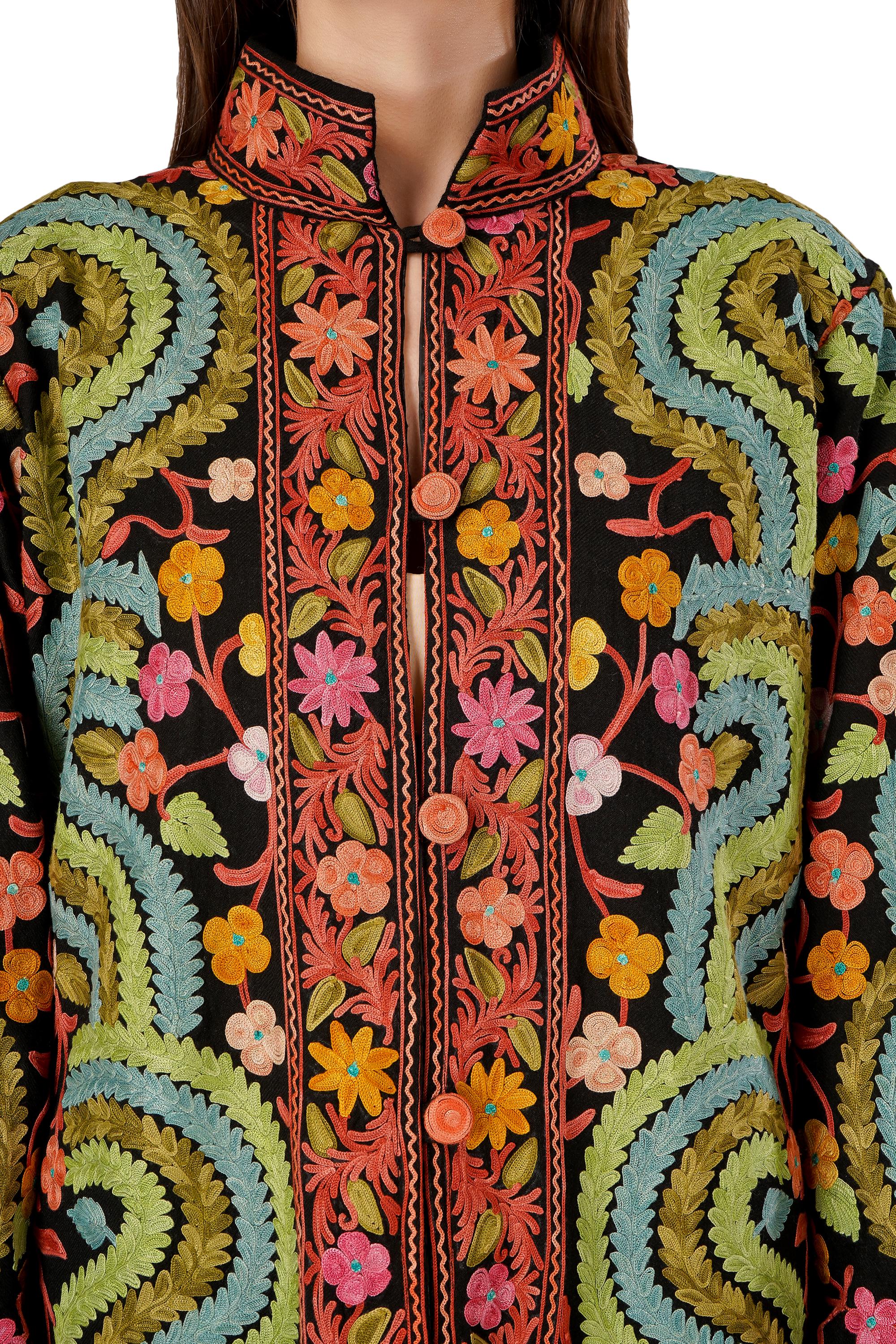 Kashmiri Jacket, Embroidered Silk Jacket, Long Length Coat, Bohemian Jacket, Embroidered Jacket, Long Embroidered Coat, Wool Winter Jacket