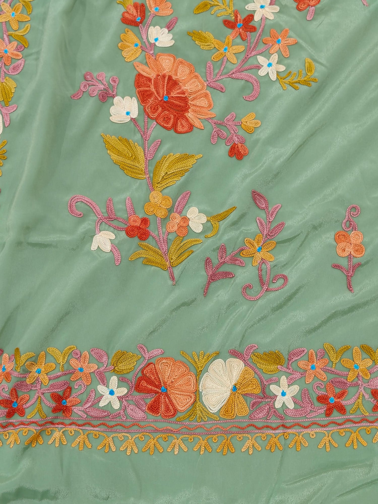 Kashmiri Crepe Silk Saree With Blouse, Kashmiri Sari, Indian Saree For Womens, Silk Crepe Saree for Weddings