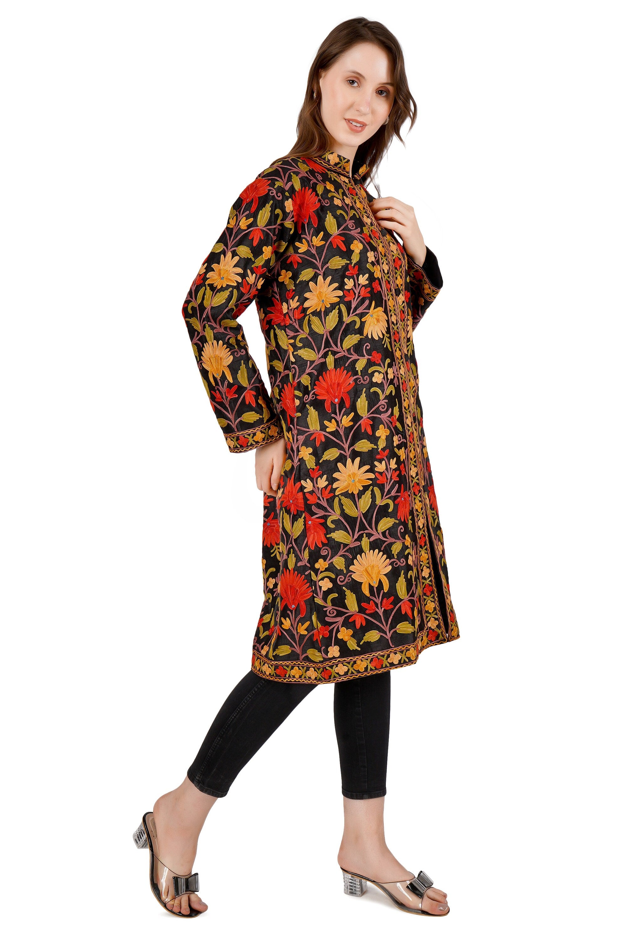 Kashmiri Jacket, Embroidered Wool Jacket, Long Length Coat, Bohemian Jacket, Embroidered Jacket, Floral Embroidered Coat, Wool Winter Jacket - BATIN