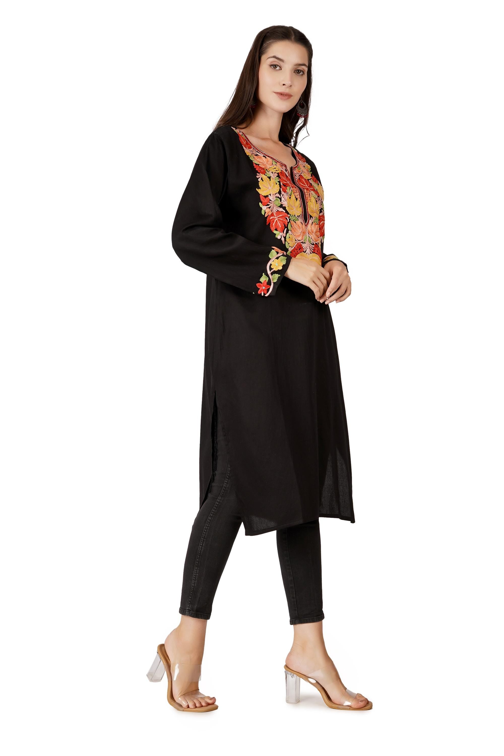 Kashmiri Aari Embroidered Cotton Kurti, Indian Women&