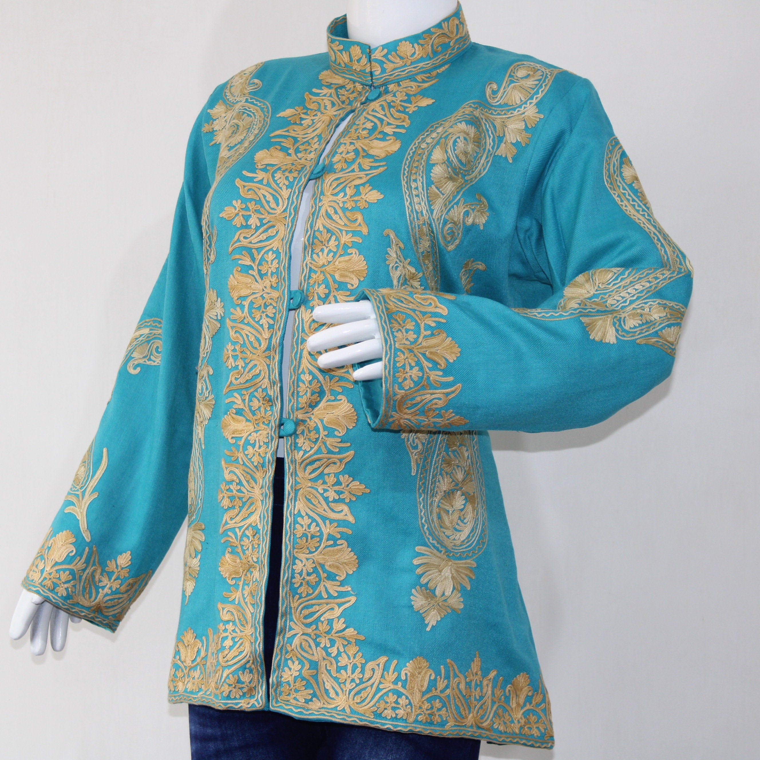 Kashmiri Coat, Kashmiri Embroidered Jacket, Wool Winter Jacket, Short Jacket, Woolen Jacket With aari Embroidery, - BATIN