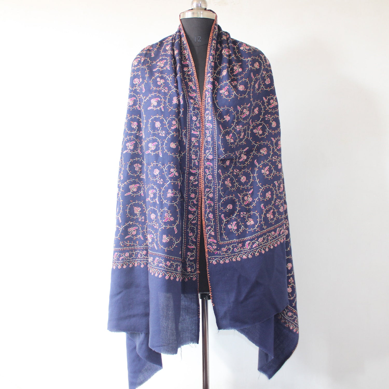 Kashmiri sozni Embroidery Shawl, Woolen embroidered shawl, Kashmiri Shawl For Women, sozni shawl, blue shawl, - BATIN