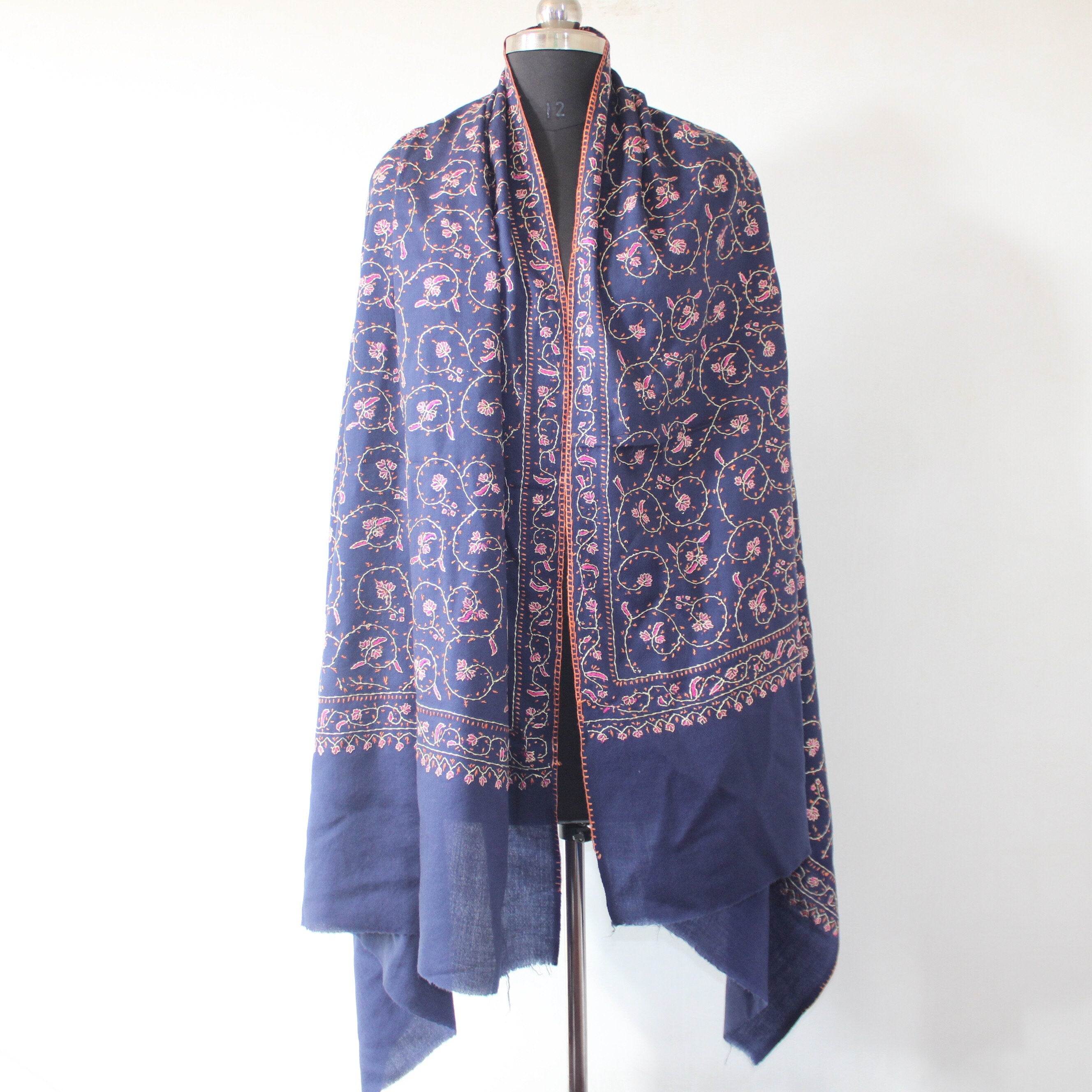 Kashmiri sozni Embroidery Shawl, Woolen embroidered shawl, Kashmiri Shawl For Women, sozni shawl, blue shawl, - BATIN