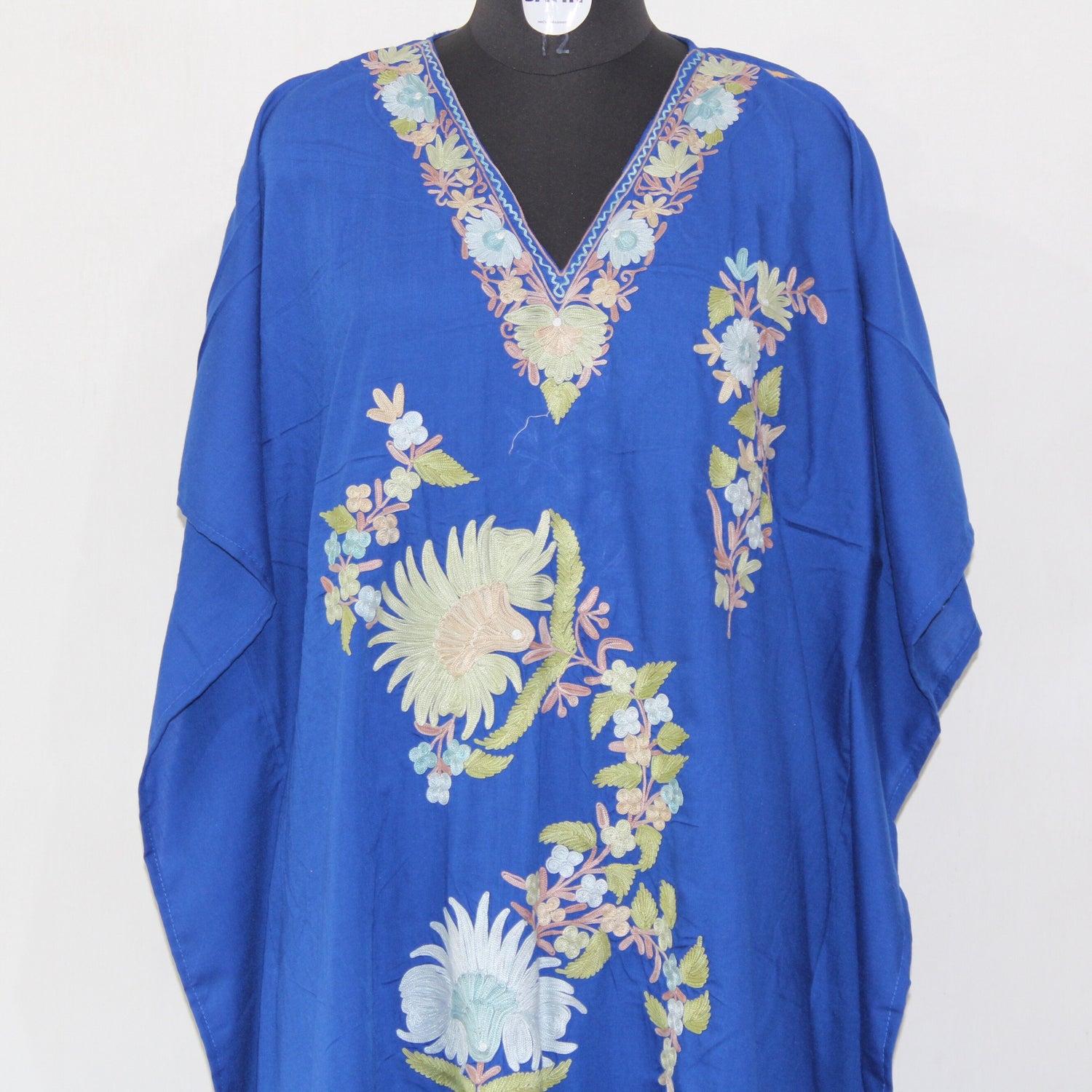 Kashmiri Aari Embroidered Cotton Kaftan for Women, Handmade Kaftan Dress for Girls, Cotton Maxi Dress for Summers