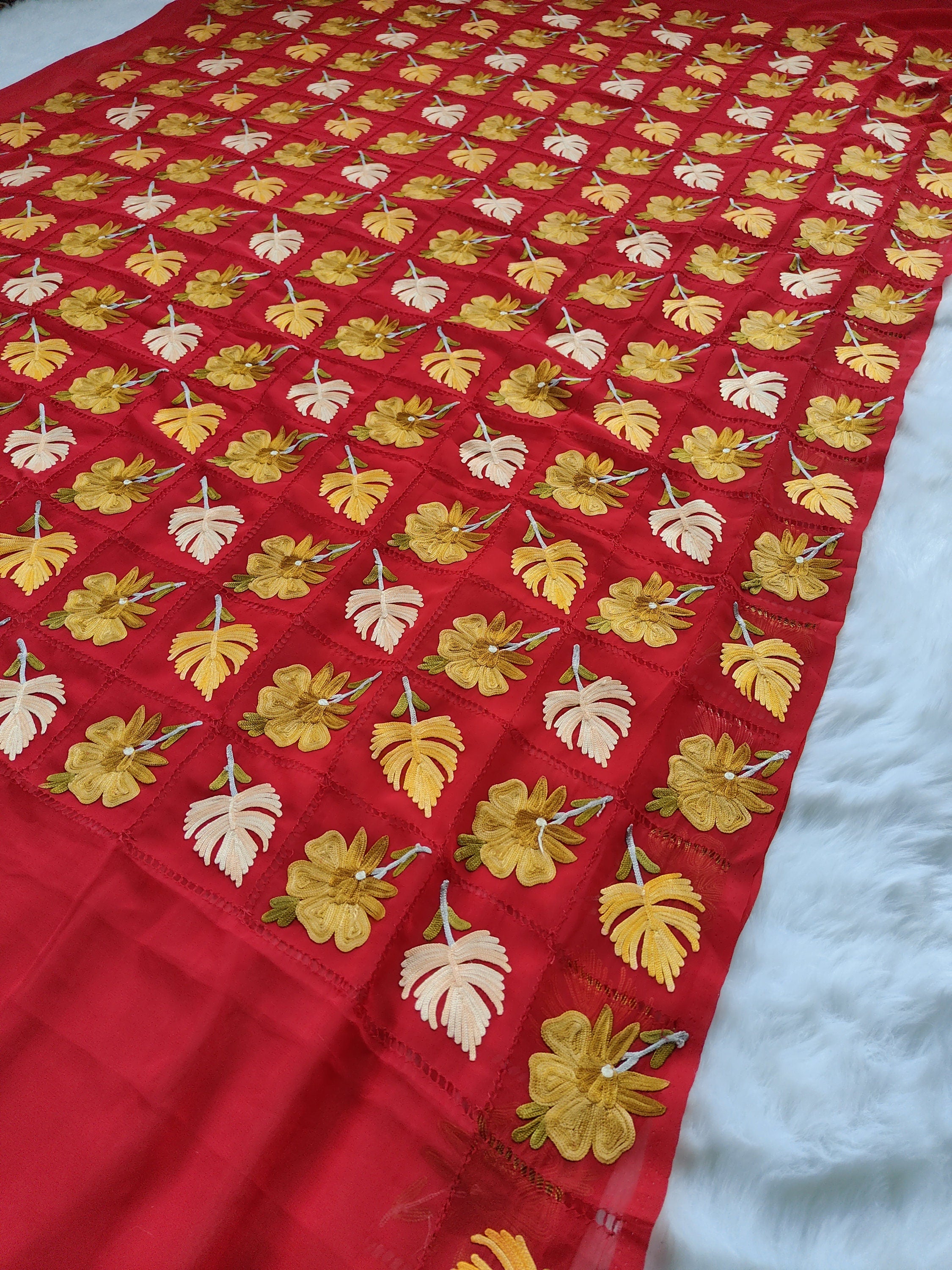 Kashmiri Embroidered Saree, Georgette Saree With Blouse, Georgette Saree, Kashmiri Sari , Indian Saree For Womens,