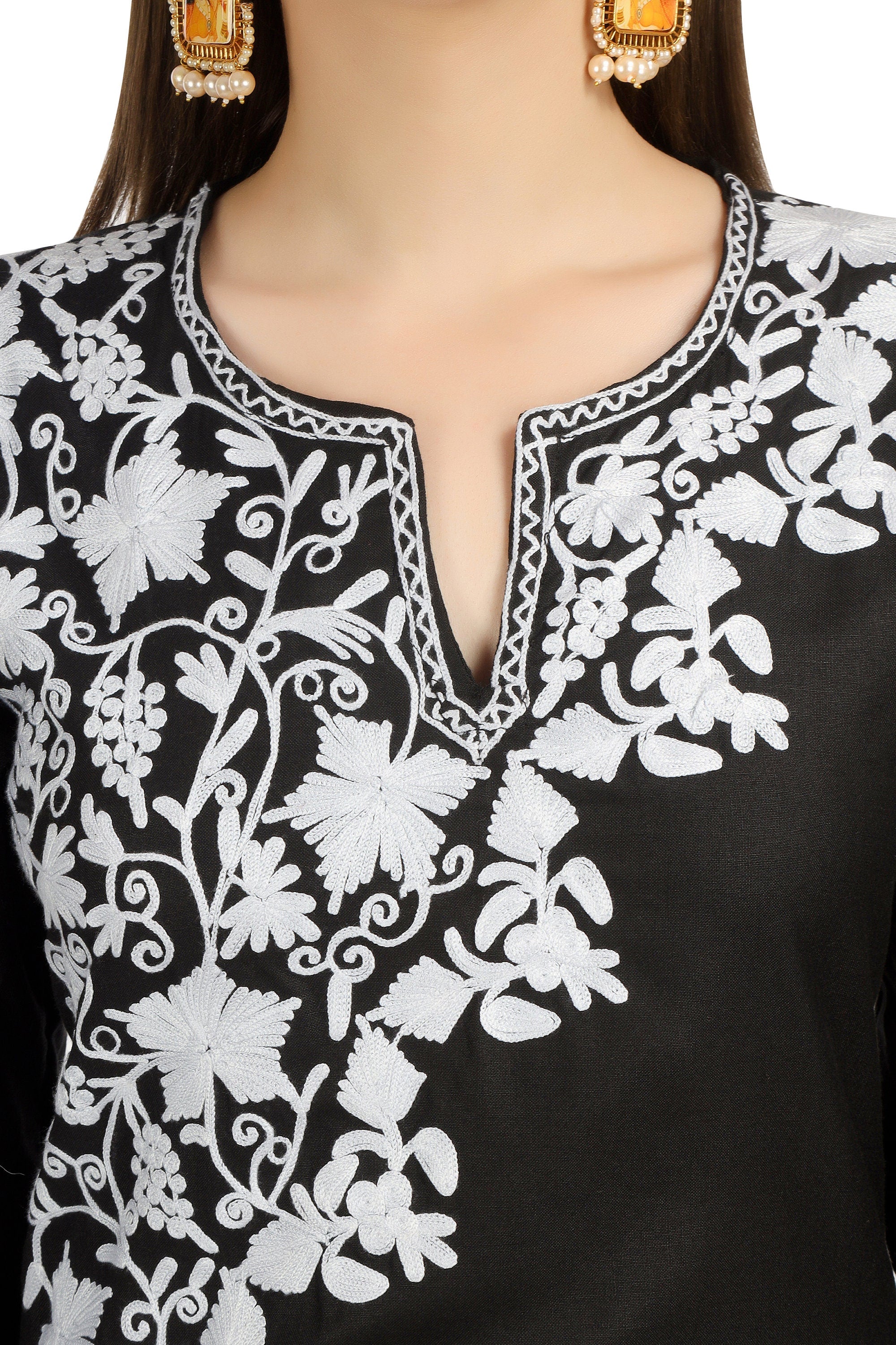Aari Embroidered Cotton Kashmiri Kurti for Women,