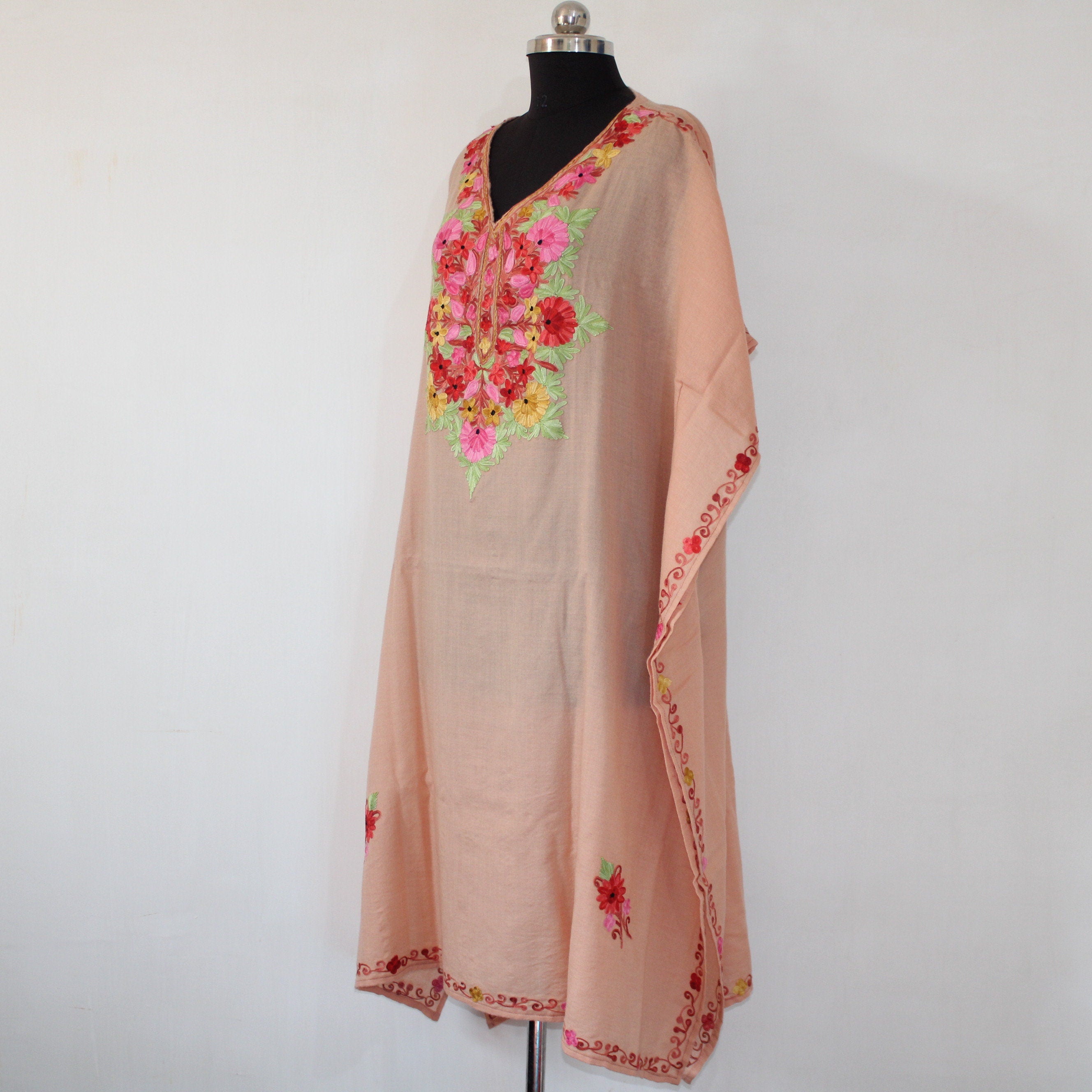 Pashmina Kaftan, Cashmere Aari Embroidered Kaftan, Kashmiri Kaftan, Women Caftan, Designer Kaftan,