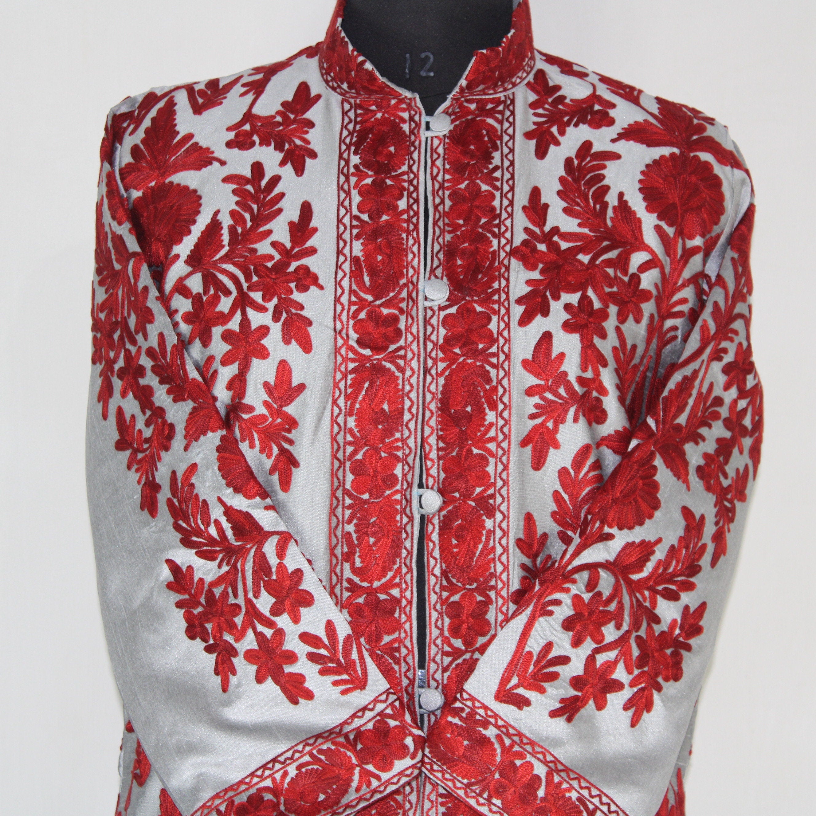 Kashmiri Jacket, embroidered silk jacket, long length coat, Bohemian Jacket, embroidered jacket, long embroidered coat, silk summer jacket