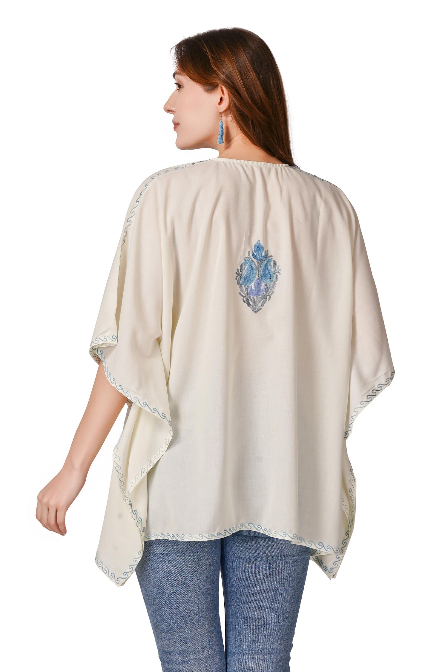 Kashmiri Aari Embroidered Womens Kaftan Kurti, Embroidered Cotton Kaftan Regular Fit Top, Short Kurti For Summer (Free Size)