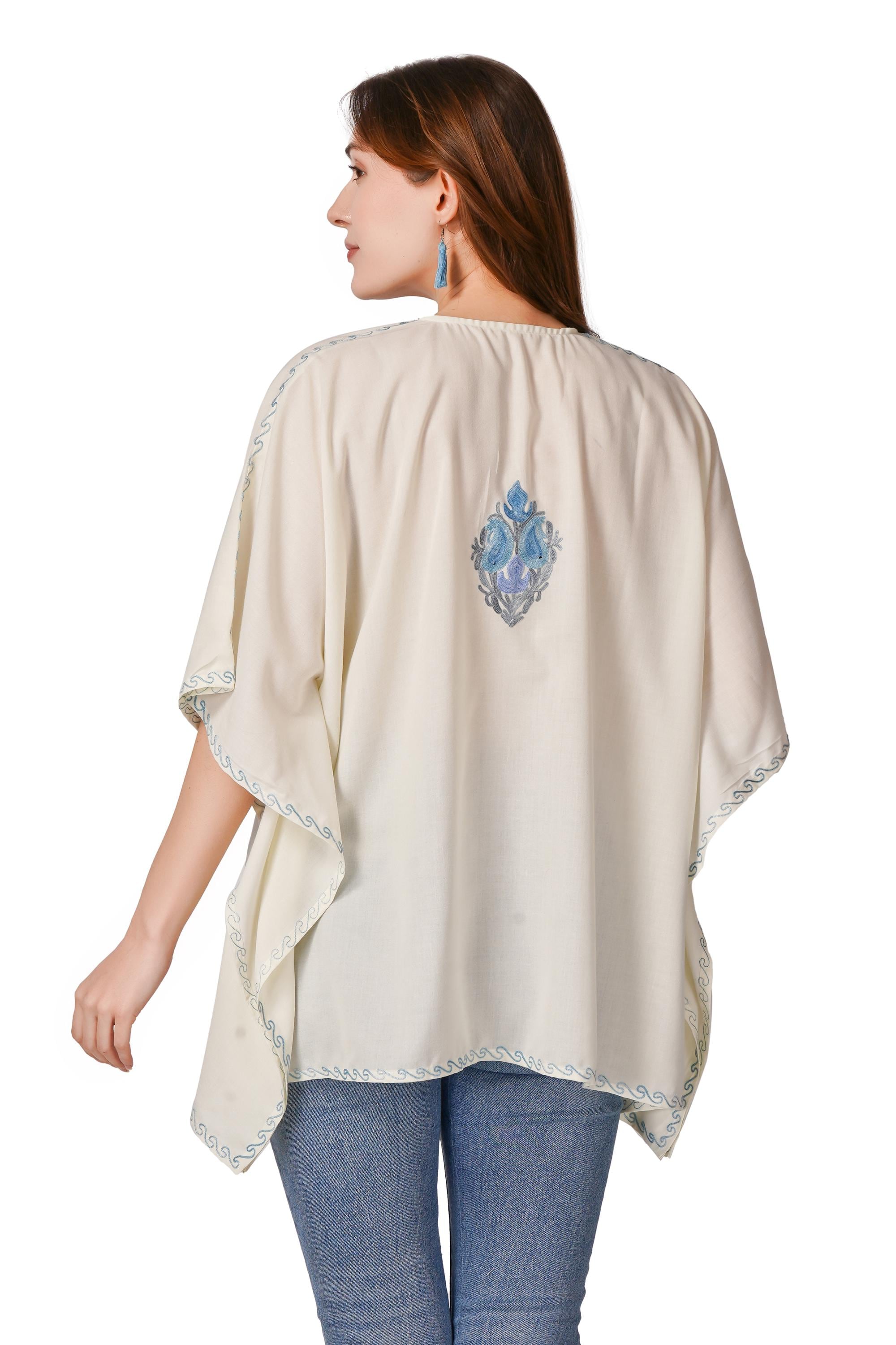 Kashmiri Aari Embroidered Womens Kaftan Kurti, Embroidered Cotton Kaftan Regular Fit Top, Short Kurti For Summer (Free Size)